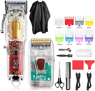 Aparelho de corte de cabelo elétrico monitor digital + barbeador flutuante de rede dupla transparente corpo profissional conjunto de barbear de cabeleireiro para homens Barbeador elétrico,Máquina de cortar cabelo elétrica,Tela digital para tosquia de cabelo elétrica,Máquina de barbear + barbeador elétrico,Corpo transparente para barbeador elétrico