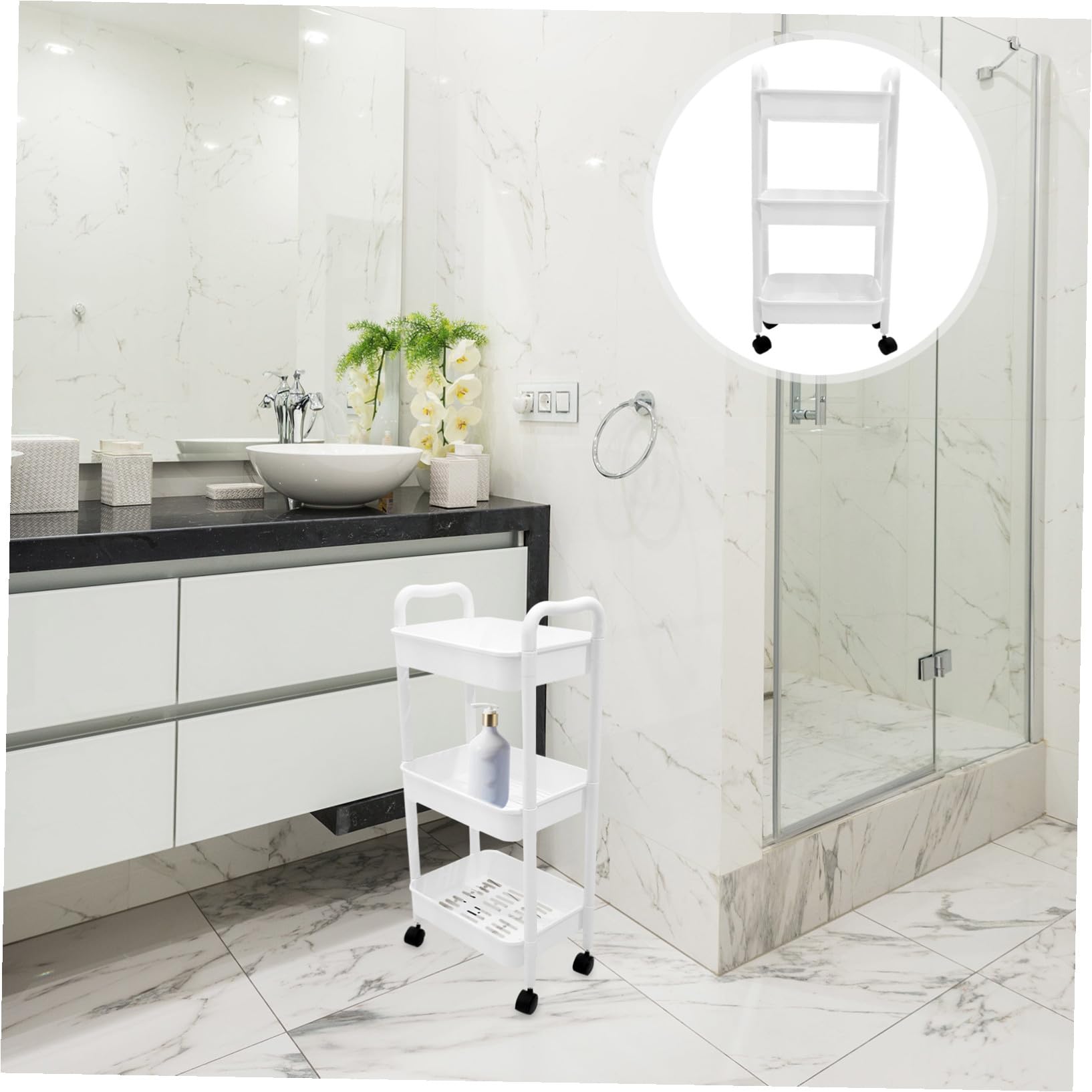 Carrello Multiuso con Ruote in PP Resistente Scaffali Multipli per Cucina Ufficio Bagno Mobiletto Organizzatore Compatto e Versatile