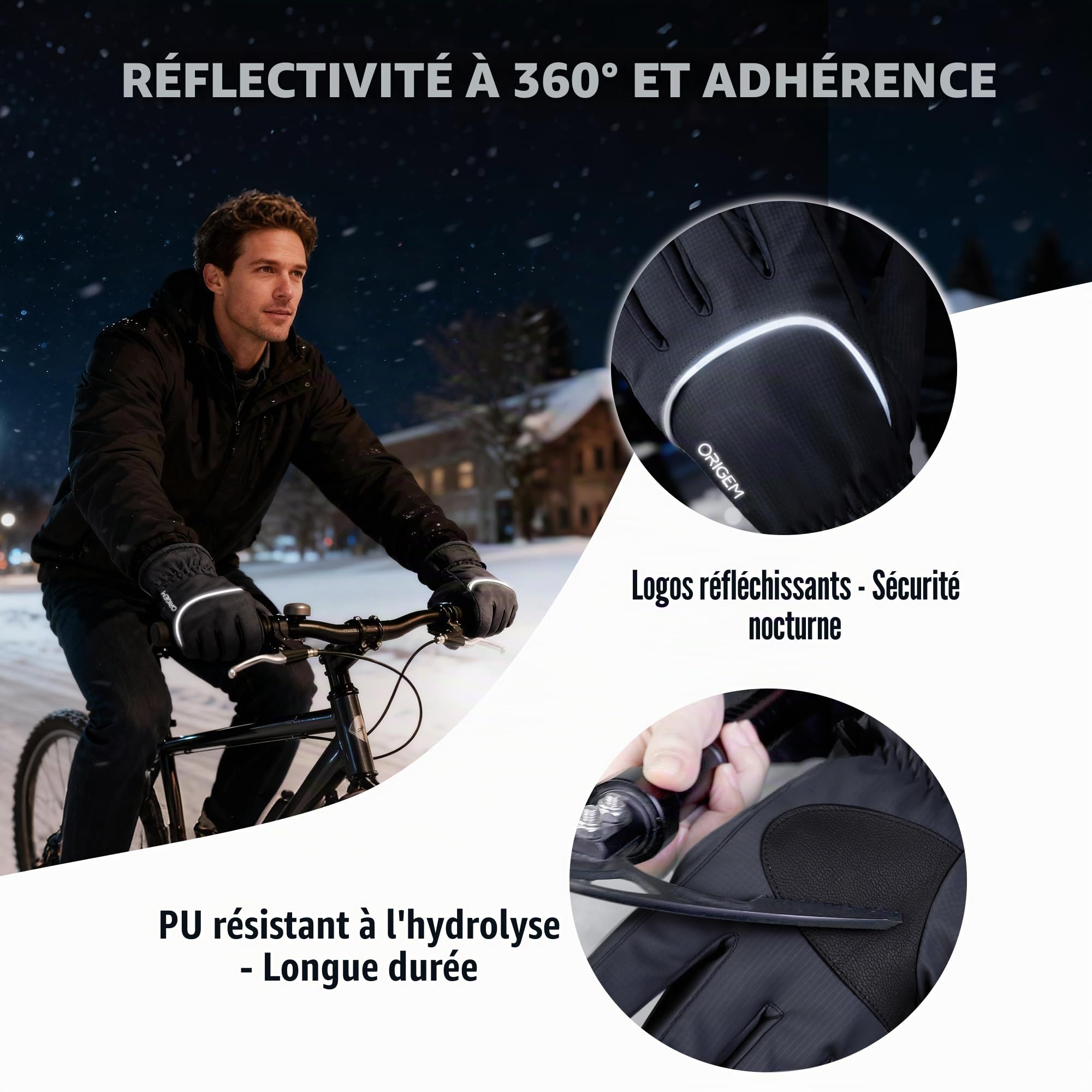 Origem Gants Hiver Homme et Femme - 3M Thinsulate Gant Chauffant Moto, Gants Thermiques Tactiles Imperméables Idéals pour Ski, Neige, Course à Pied, Cyclisme, Randonnée et Marche