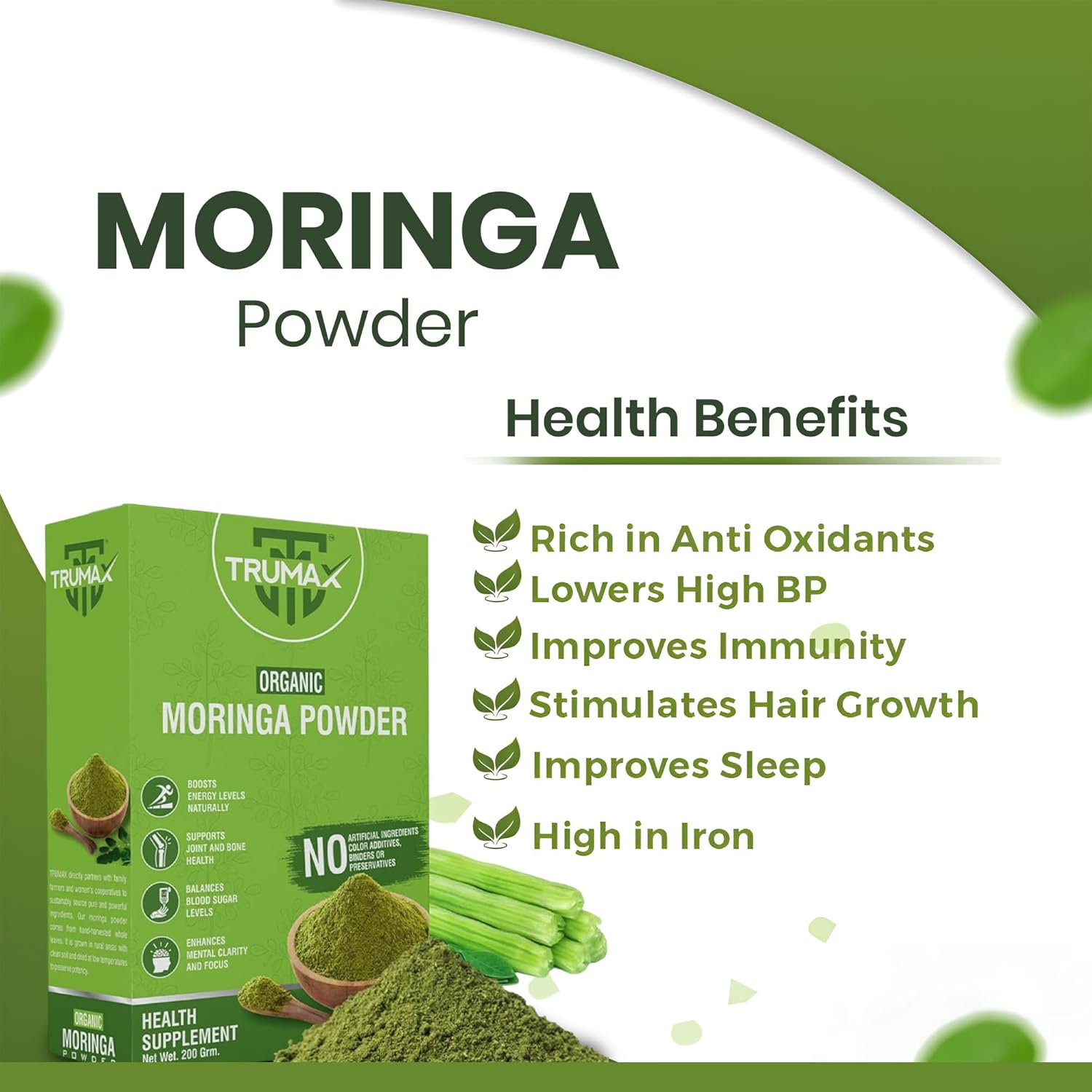 Truex Organic Moringa Powder (200 grams) | Drumstick Leaf Powder | Natural multi-vitamin | Good for immunity, digestion, skincare and haurcare. 100% natural and preservative-free (200 grams) Truex Organic Moringa Powder (200 grams) | Drumstick Leaf Powder | Natural multi-vitamin | Good for immunity, digestion, skincare and haurcare. 100% natural and preservative-free (200 grams)