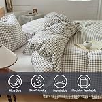 NSNLGSGC Tan Gingham Ruffle Duvet Cover Queen Size, 3 Pieces Taupe Soft Pre-Washed Microfiber Checked Plaid Comforter Cover Set, Vintage Farmhouse Bedding Set(Tan Gingham, Queen 90"x90")