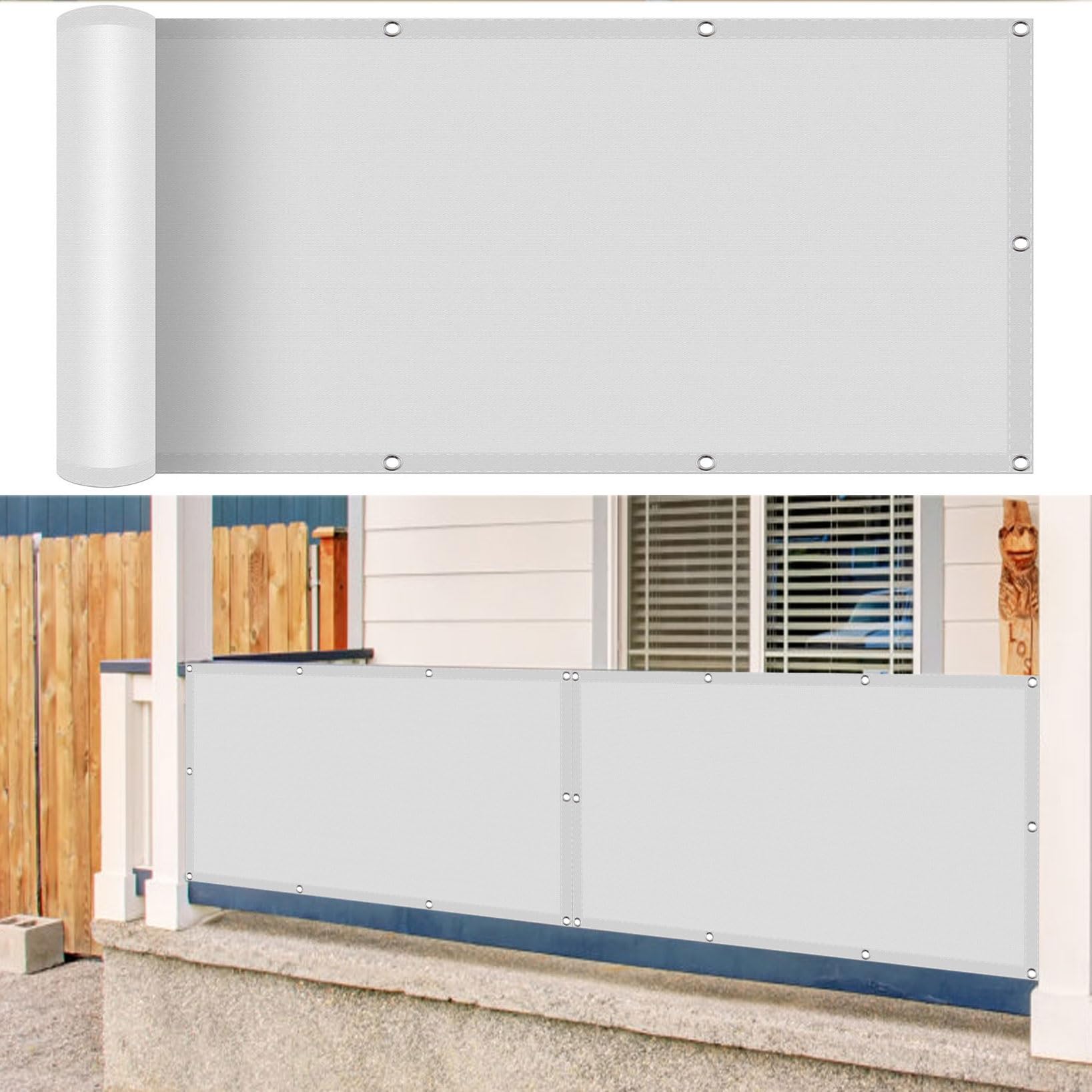 Balcony Privacy Screen 110 x 150 cm Anti-Peeping, Waterproof Patio Privacy Screen for Balcony with Holes and Cable Ties for Outdoor, Garden, Backyard, Rails, White — image 1
