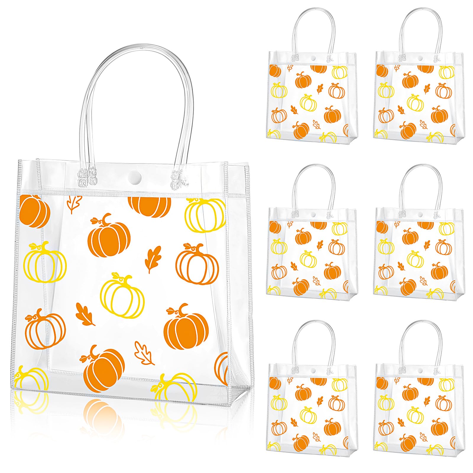 Aliceset 12 Pcs Clear Fall Thanksgiving Gift Bags with Handle Pumpkin Autumn Treat Bag for Thanksgiving Friendsgiving Party Favor Supplies 8 x 8 x