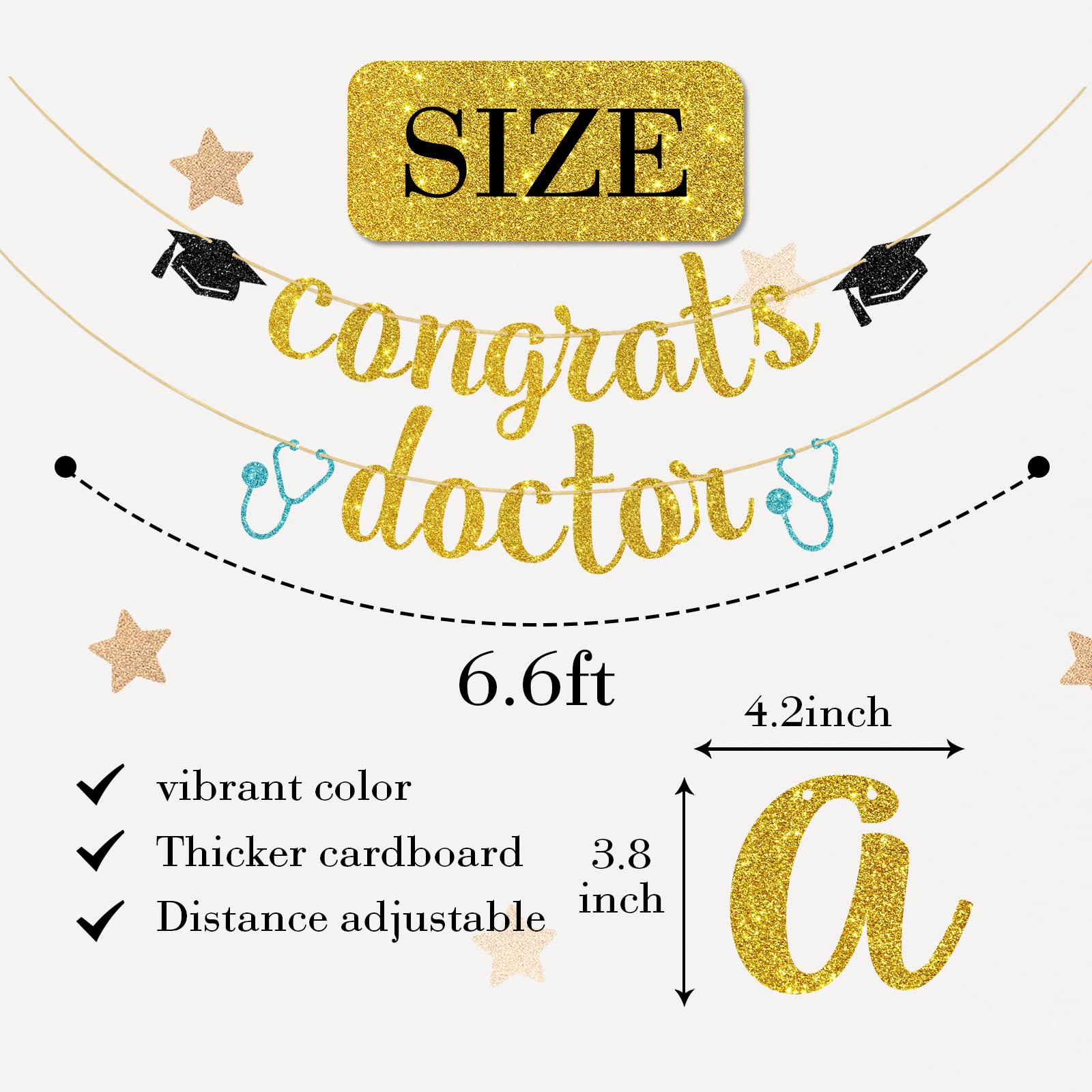 Glitter Future Doctor Banner - Graduation Party Decorations In Black & Gold - View #10