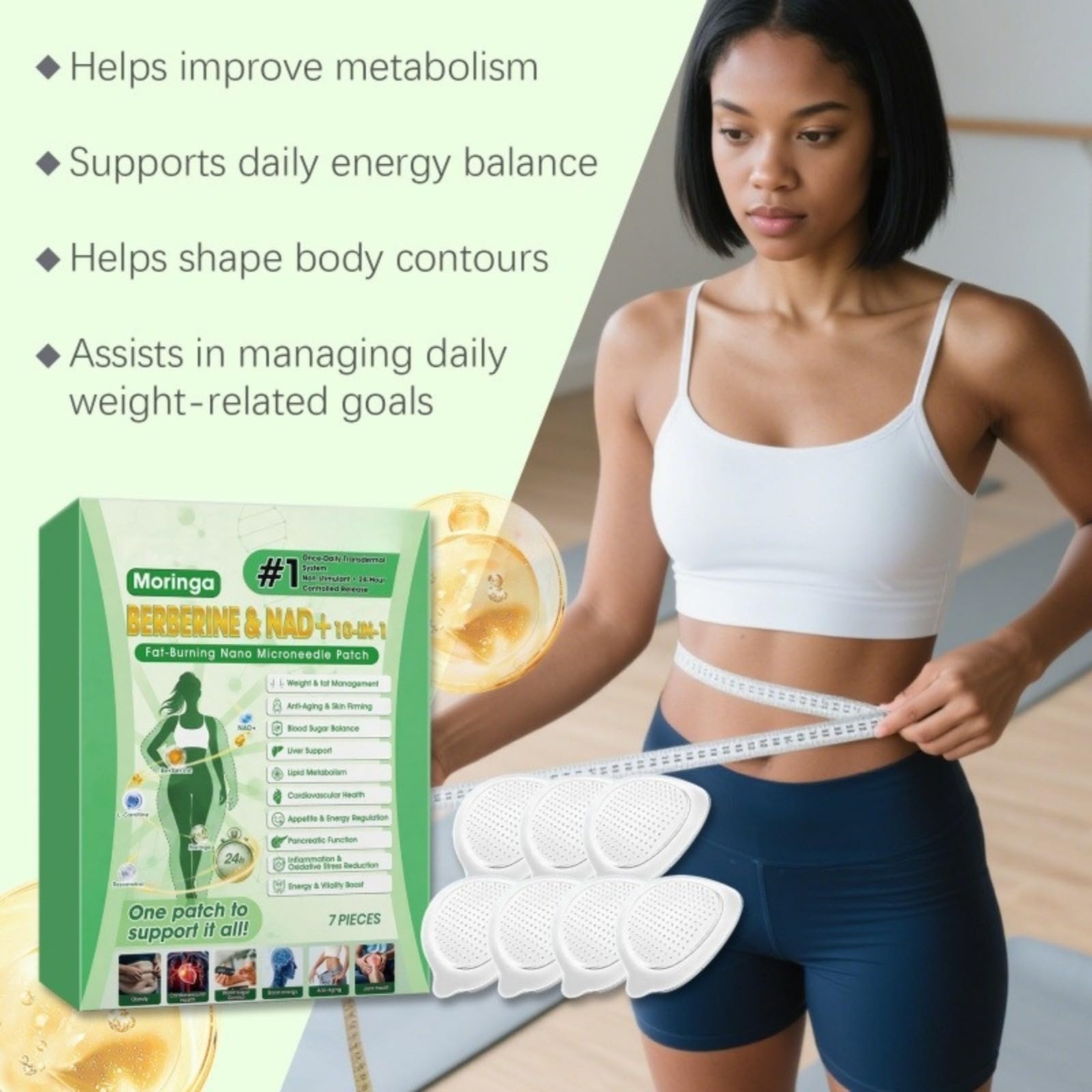 Moringa Berberine Plaster odchudzający 10 w 1, plaster odchudzający Nano Microneedle, przenośny, wygodny i odpowiedni do wszystkich rodzajów skóry, plastry odchudzające, idealne dla mężczyzn i kobiet