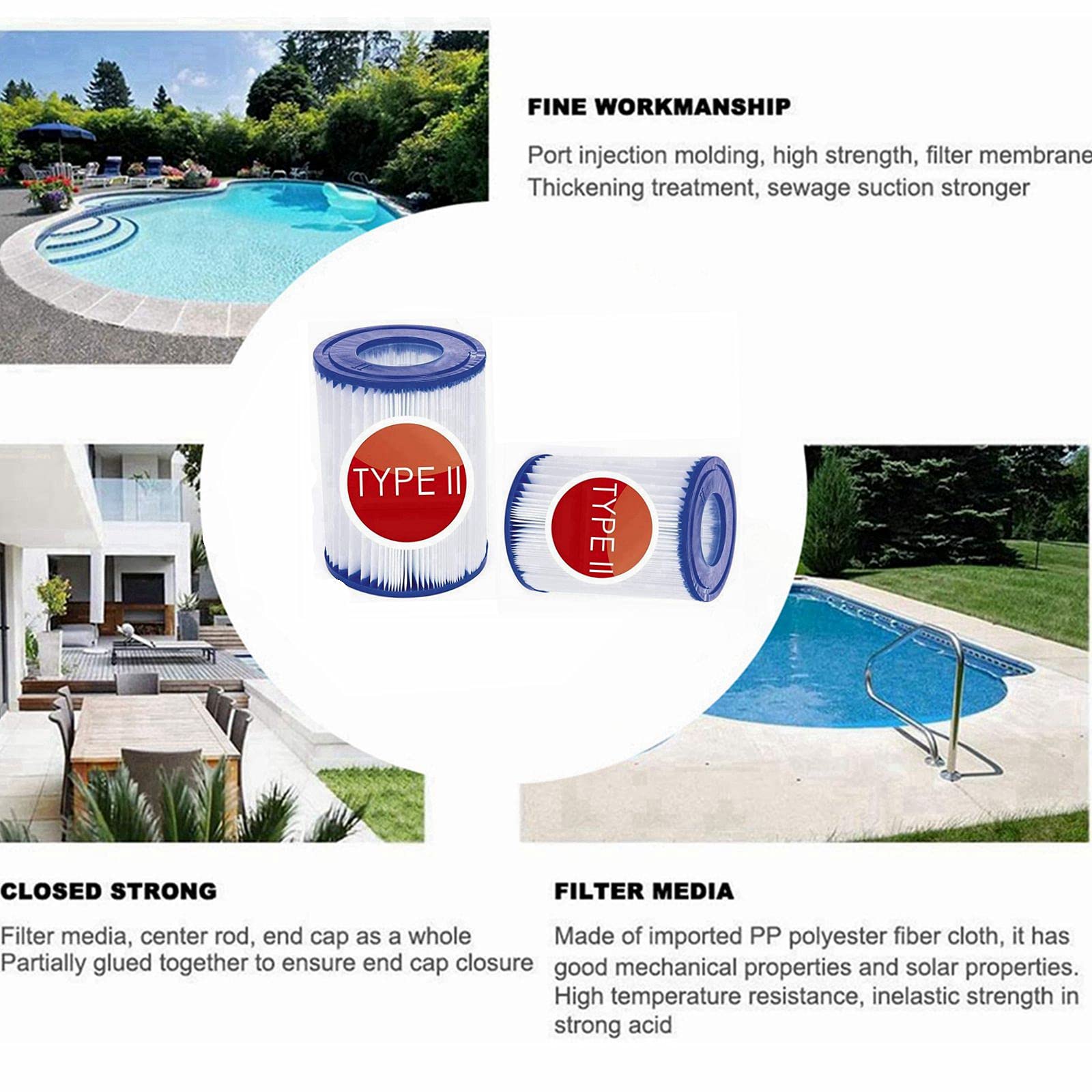 filtres de Type 2 pour Bestway 58094, Filtre de Taille 2, Convient pour Piscine Bestway Steel Pro Frame et Piscine familiale, Filtre de Piscine Gonflable (Lot de 4)