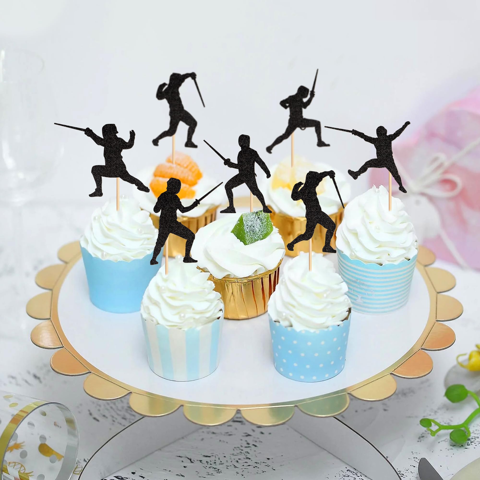 Set Decorazione Festa Scherma - Striscione, Topper Torta, 12 Topper Cupcake, 18 Palloncini E Nastro - 2