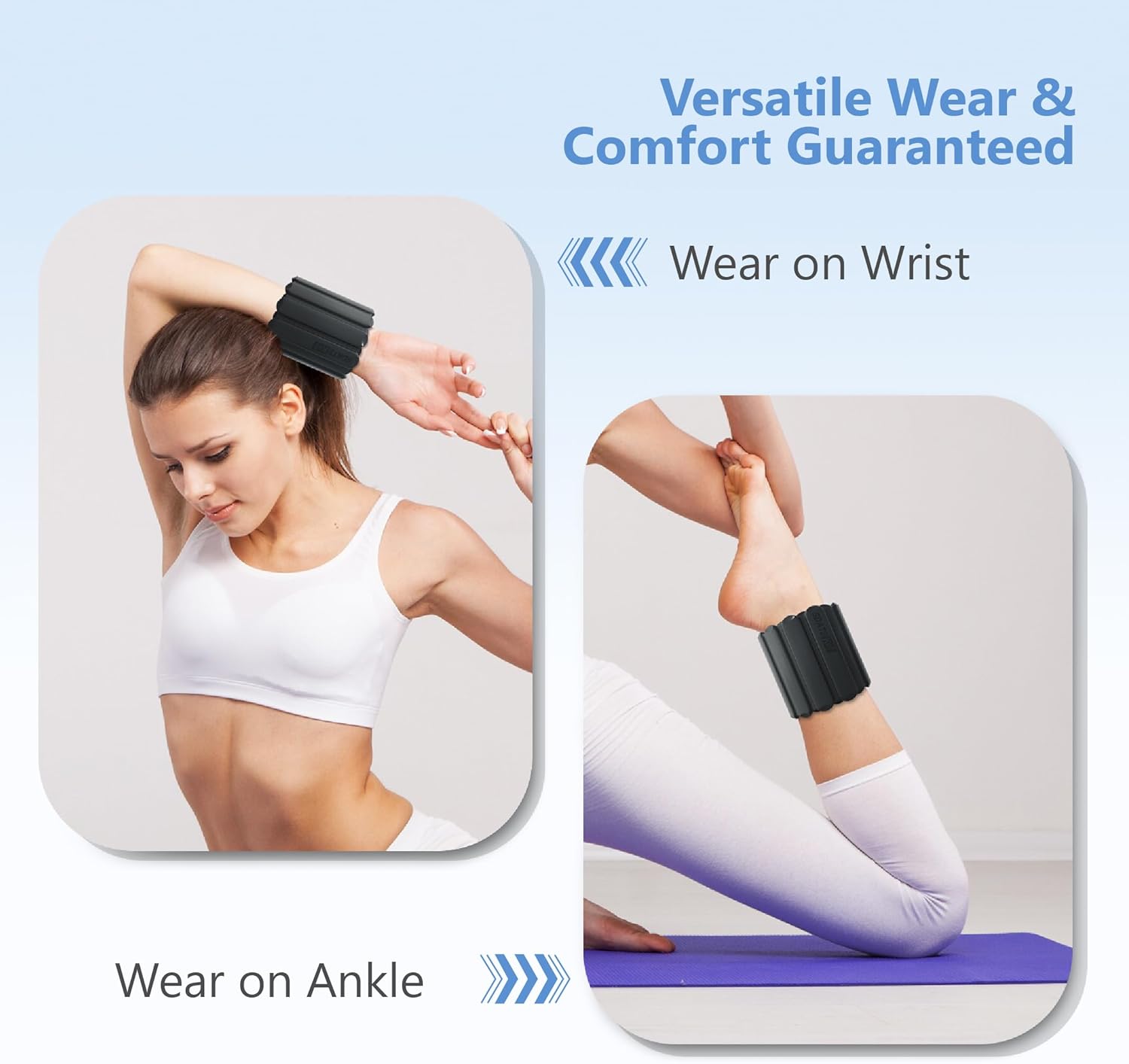 Wrist and Ankle Weights for Women & Men 2 Pack (1lb Each), Adjustable Silicone Wearable Arm & Leg Weights for Pilates, Gym, Yoga, Cardio, Strength Training