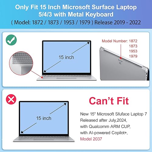 Miniatura 2 de May Chen Para portátil Microsoft Surface de 15 pulgadas 345 con reposamanos de metal Modelos 1872 1873 1953 1979, carcasa rígida de plástico con