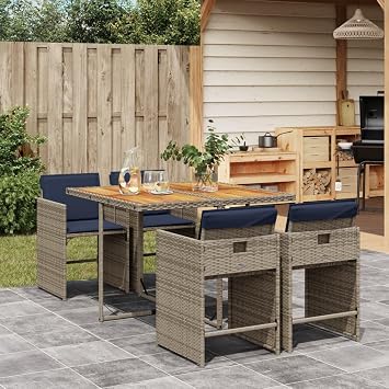 4-Sitzer Gartengarnitur Modernes Polyrattan Essgruppe 110 x 106 x 73 cm Akazienholz Tisch Outdoor Sitzgruppe platzsparendes Bistro Set fur Balkon Terrasse Garten