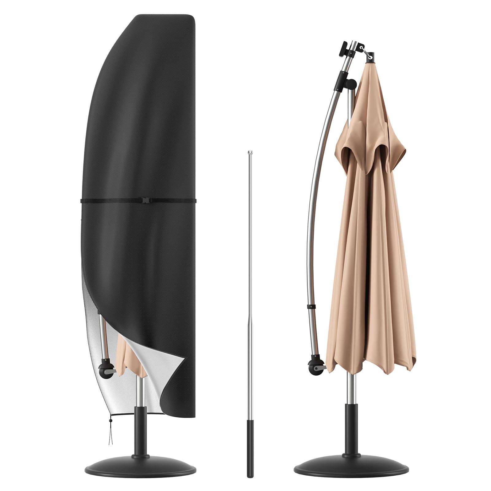 Parasol Cover Waterproof, Cantilever Parasol Cover Heavy Duty 420D Oxford Garden Umbrella Covers Fit for 2 to 4 m Cantilever Parasols, Weatherproof UV-Anti Windproof with Rod (280 x 30/ 81/ 46 CM)