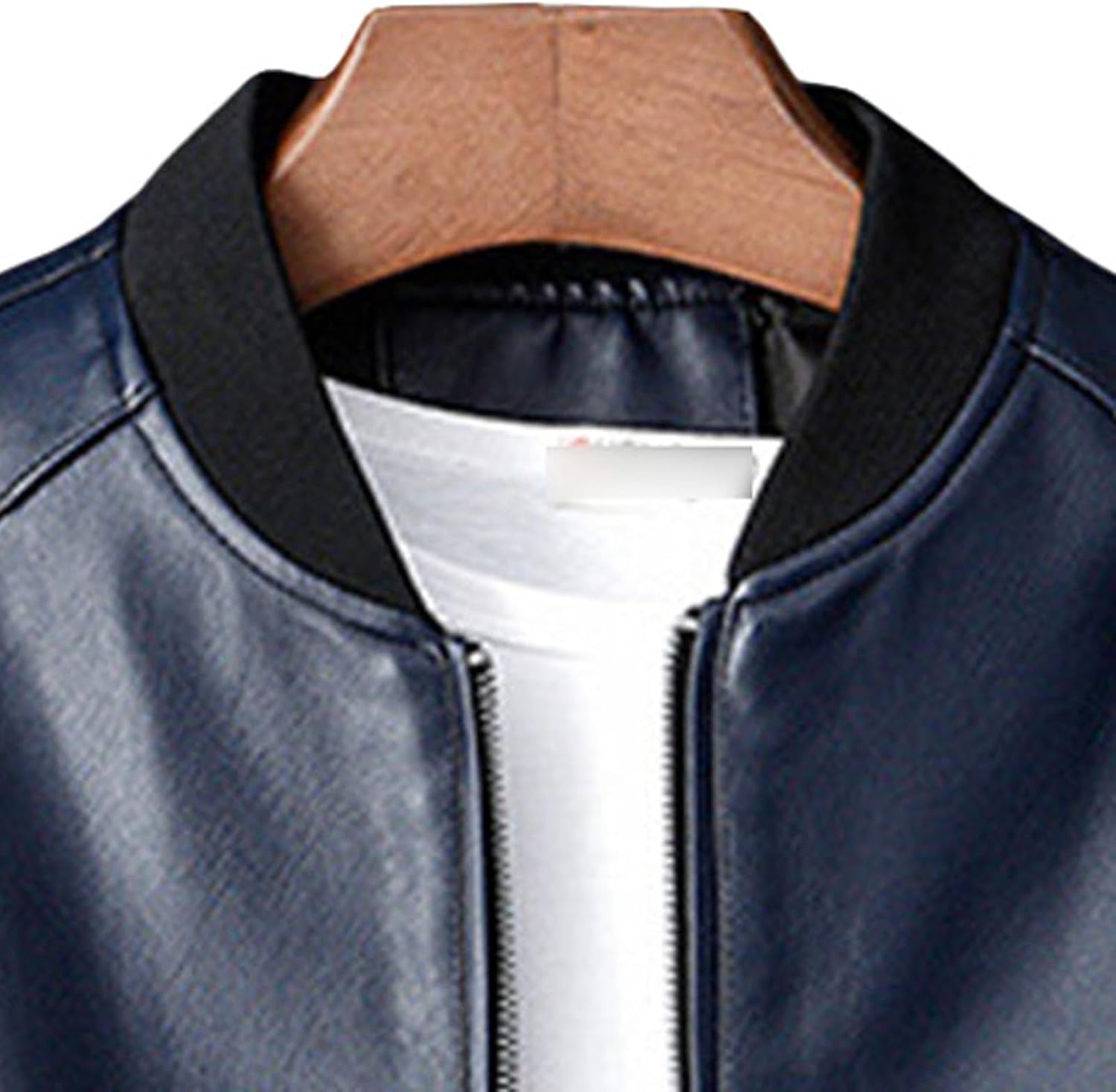 JEsilunmaMY Men's Fashion Stand Collar Leather Jacket Casual Stand Collar Zip-Up Bomber Coat Lightweight Biker Windbreaker