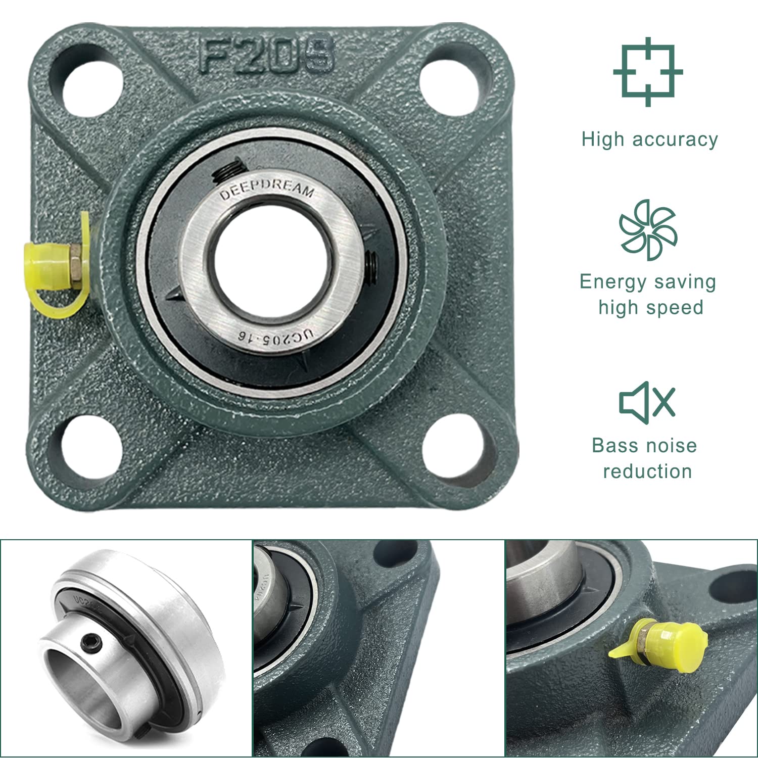 4 PCS of DEEPDREAM UCF205-16 Pillow Block Bearings, 1 inch Bore, Square Flange Mounted Pillow Block Bearing, 4-Bolt Flange Bearing, Self Alignment