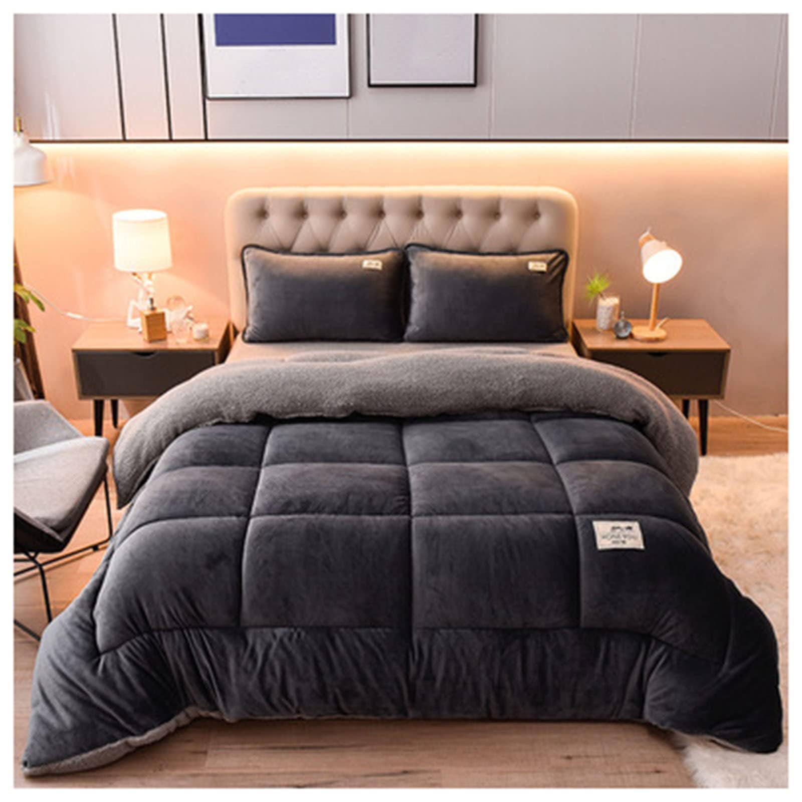 ZMIN Trapunta Matrimoniale in Lana di Agnello Super Calda, Coperta Invernale, Trapunta in Velluto A Doppia Faccia, Addensato, Caldo Autunno-Primavera in Peluche,D,220x240cm(5kg)