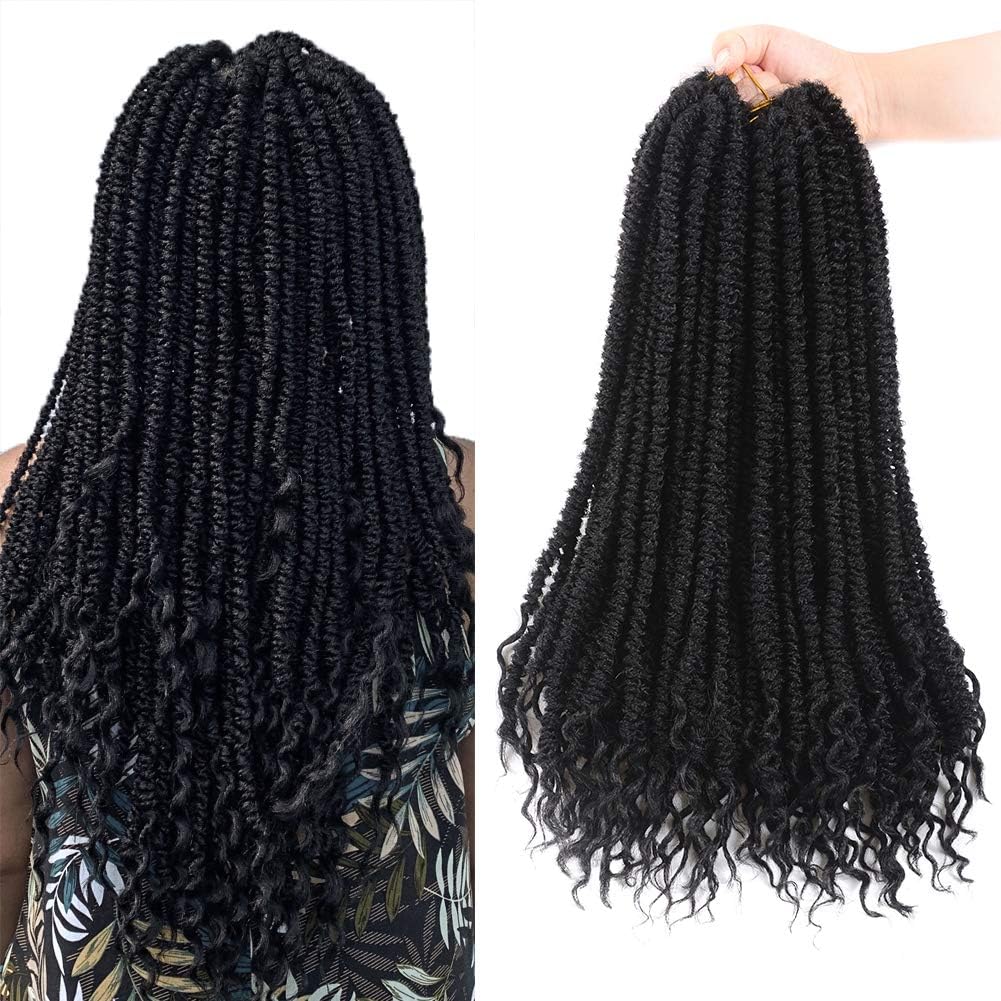 18” Long Spring Locs Crochet Hair Spring Senegalese Twist Crochet Braid Curly End (14 strands/Pack, 6 Packs) Soft Lightweight Natural looking Synthetic Crochet Hair Extension(18 inch, 1B)