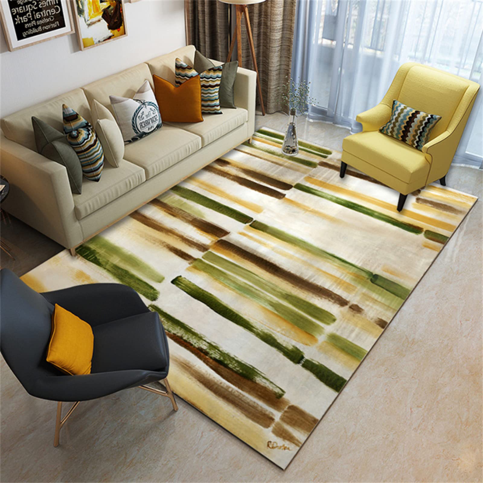 Tapis chambre ado fille jaune 60x120 pour salon moderne et déco géométrique