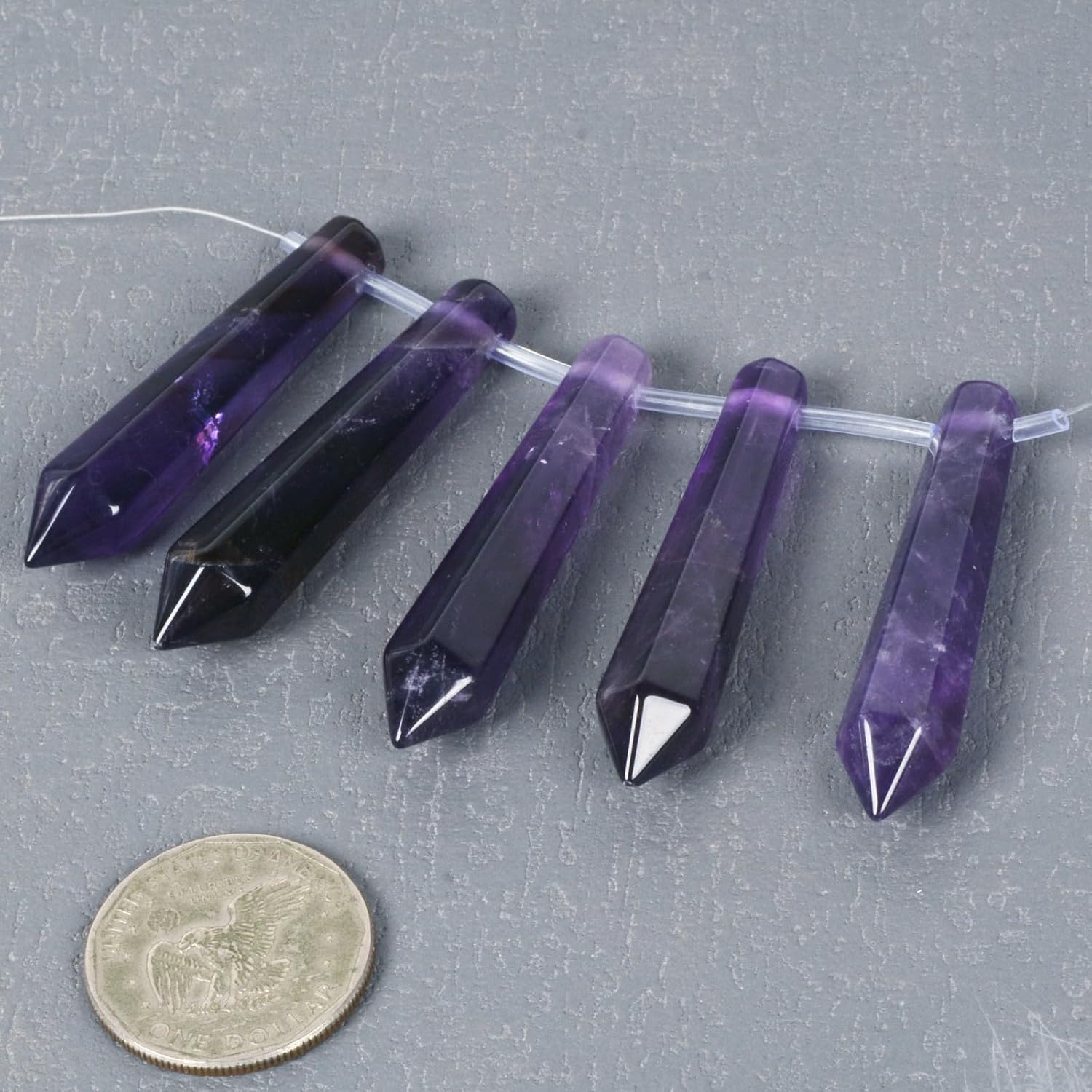 50mm Natural Amethyst Hexagonal Wand Jewelry Making Crystal Pointed Chakra Reiki Healing Beads 2mm Hole Drilled(Pack of 5) - Image 2