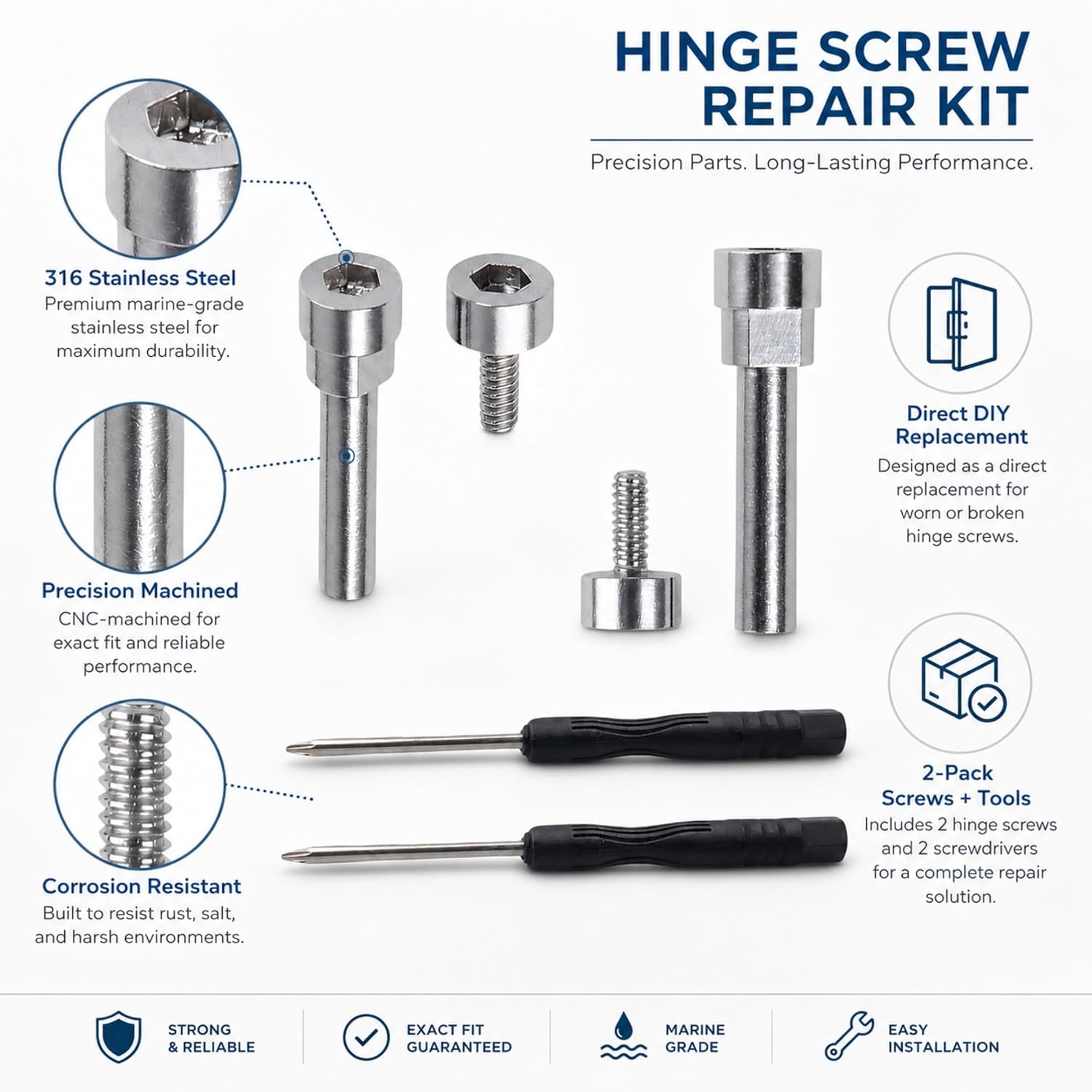 Headphone Hinge Screw Repair Kit - 316 Stainless Steel Swivel Headband Screws with Screwdrivers, 2-Pack DIY Replacement for Loose Missing Stripped Corroded Screws