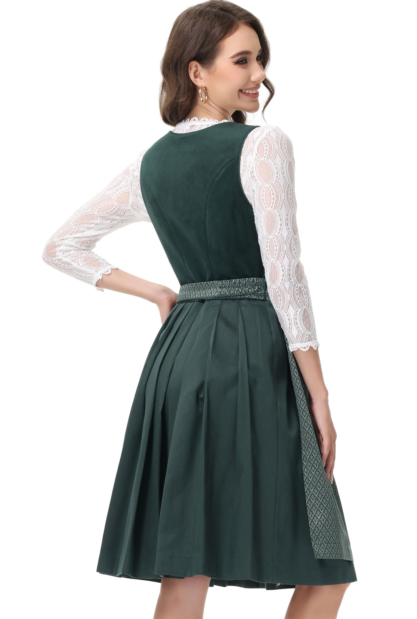 ELFIN Damen Dirndl, Elegante Trachtenkleid, Samt Midi Dirndl Damen Trachten Dirndlkleid für Oktoberfest