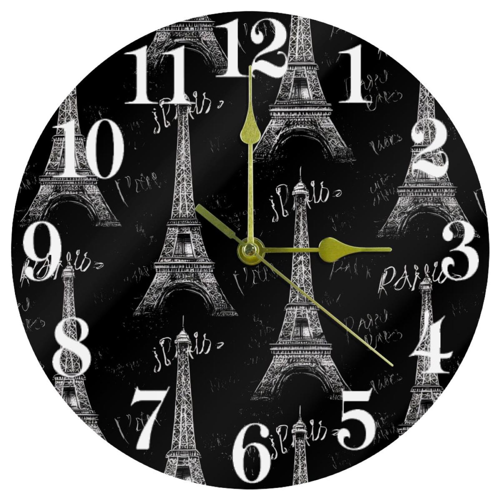 Horloge murale quartz silencieuse ronde sans tic-tac Eiffer