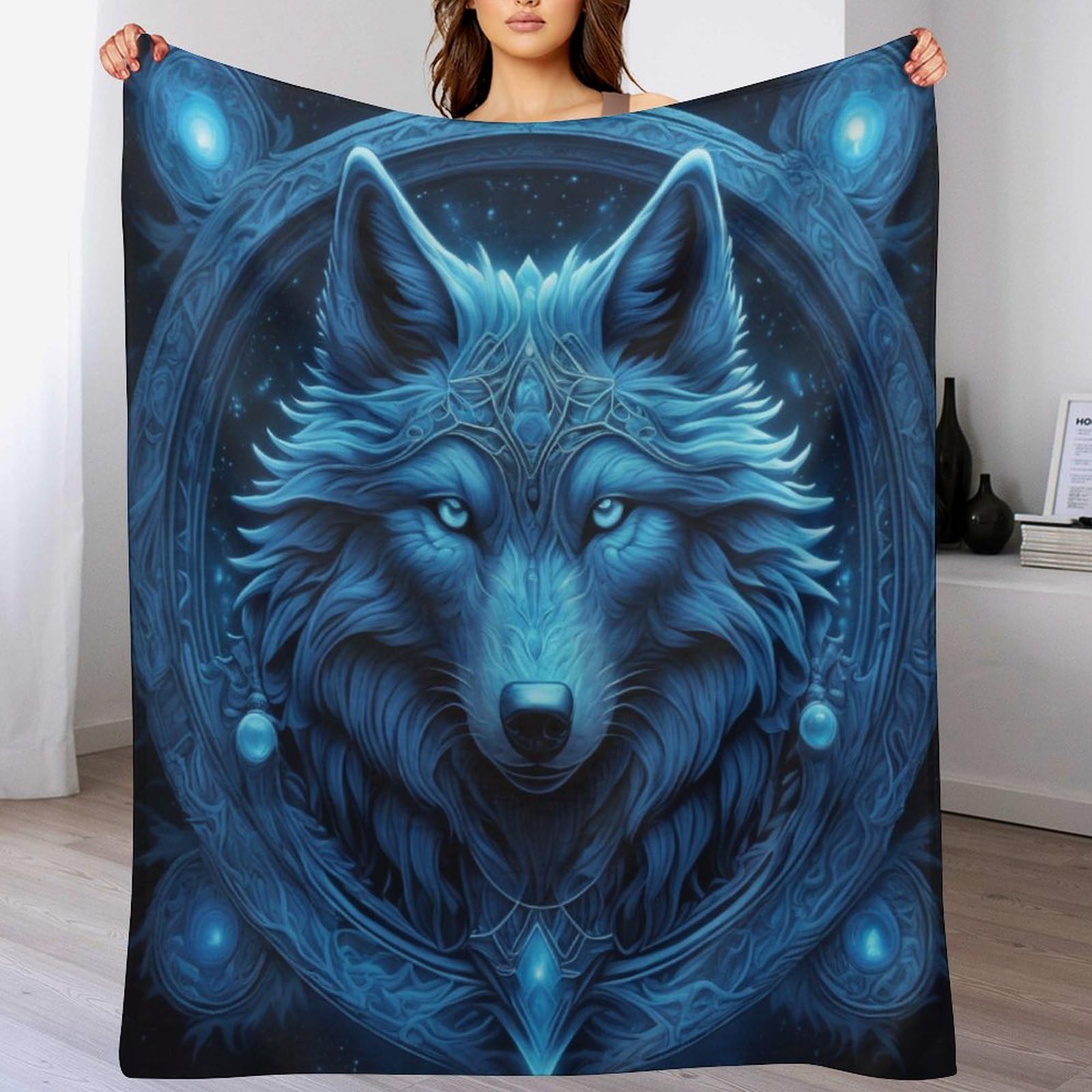 Couverture loup chaude et douce flanelle thermique pour grand fauteuil