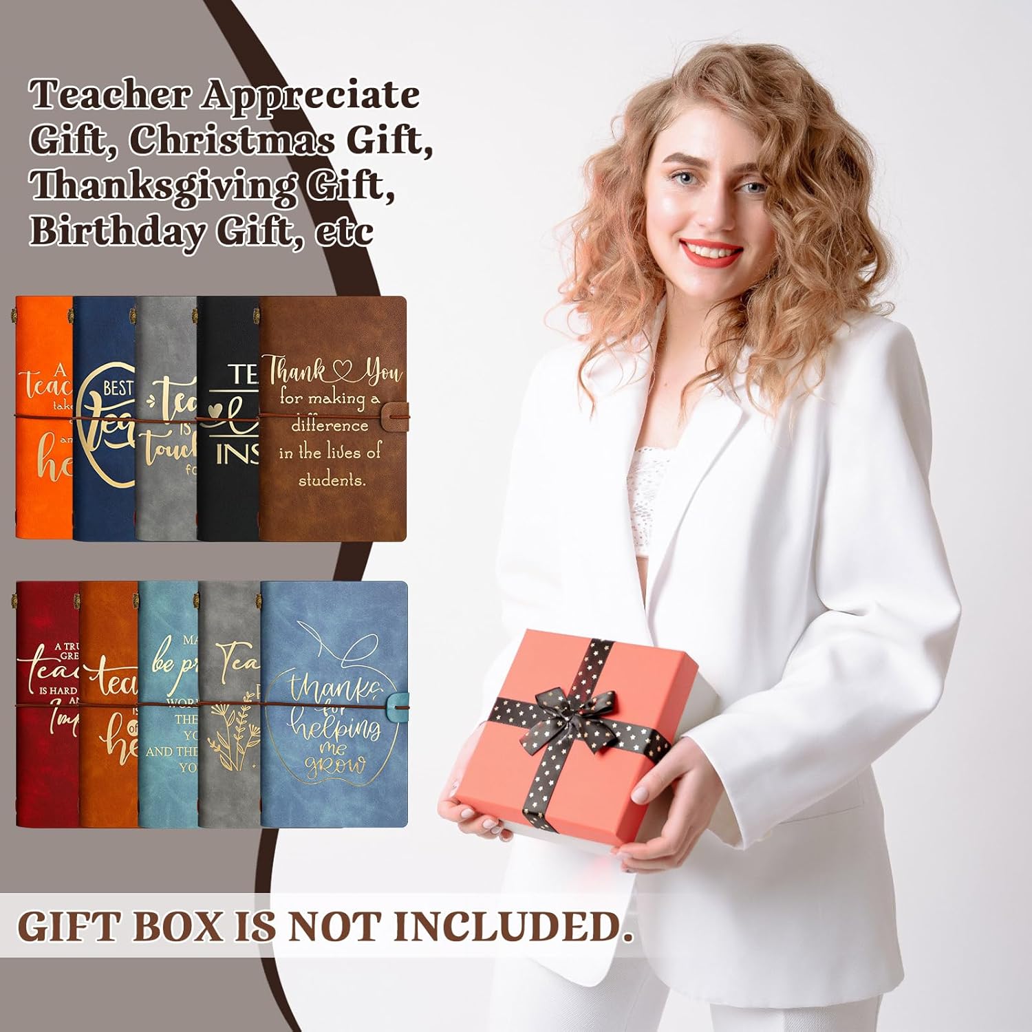 Roowest 10 Pcs Teacher Appreciation Gifts Vintage PU Leather Journal for Women Men Thank You Gift Travel Diary Sketchbook for Retirement Birthday Teacher Gift