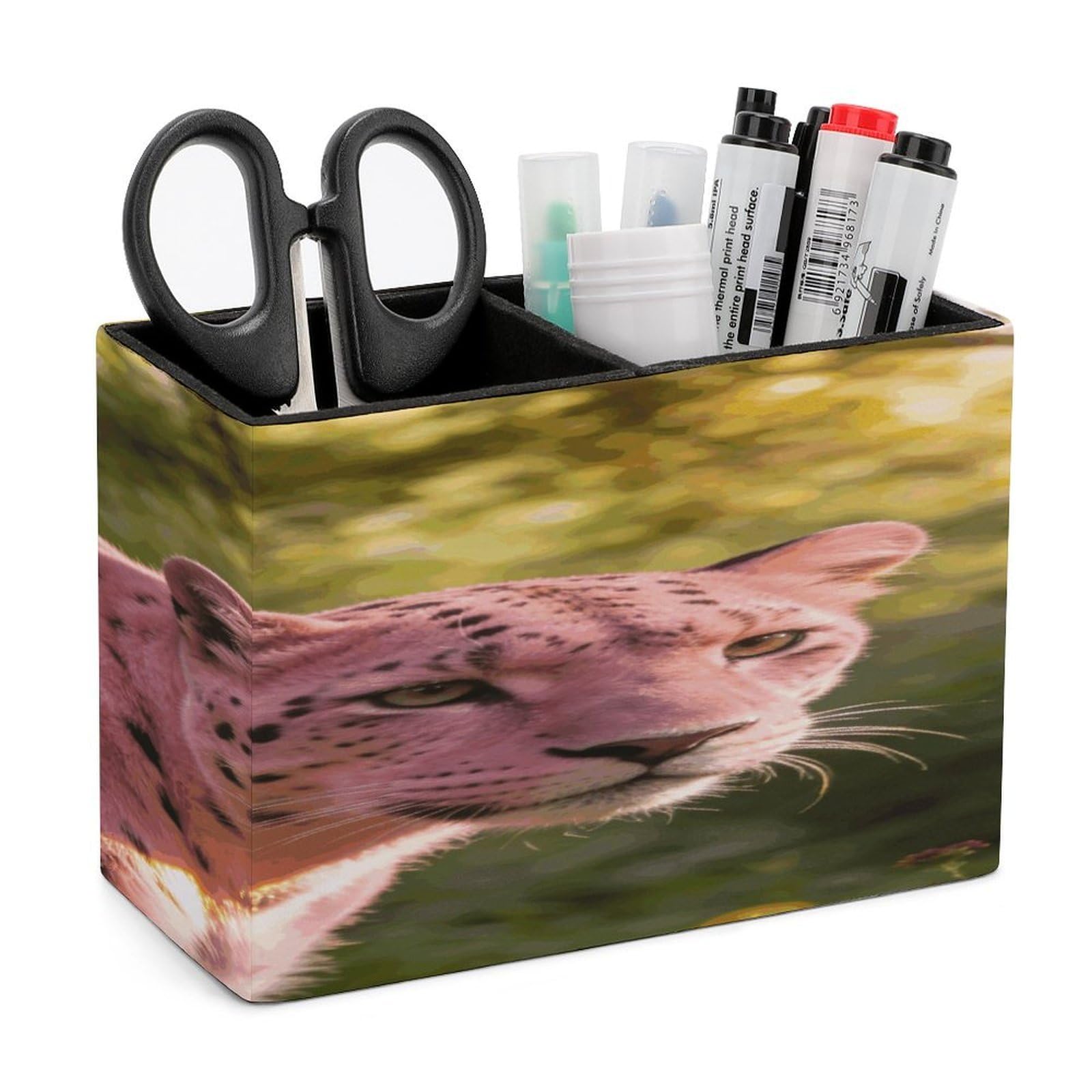 LZQPOEAS Powdered Leopard Shadow Pen Holder Double Compartments Pen Cup Makeup Brush Holders Leather Pencil Holder Locker Organizer for Work Locker Accessories Modern Pencil Cup for Desk