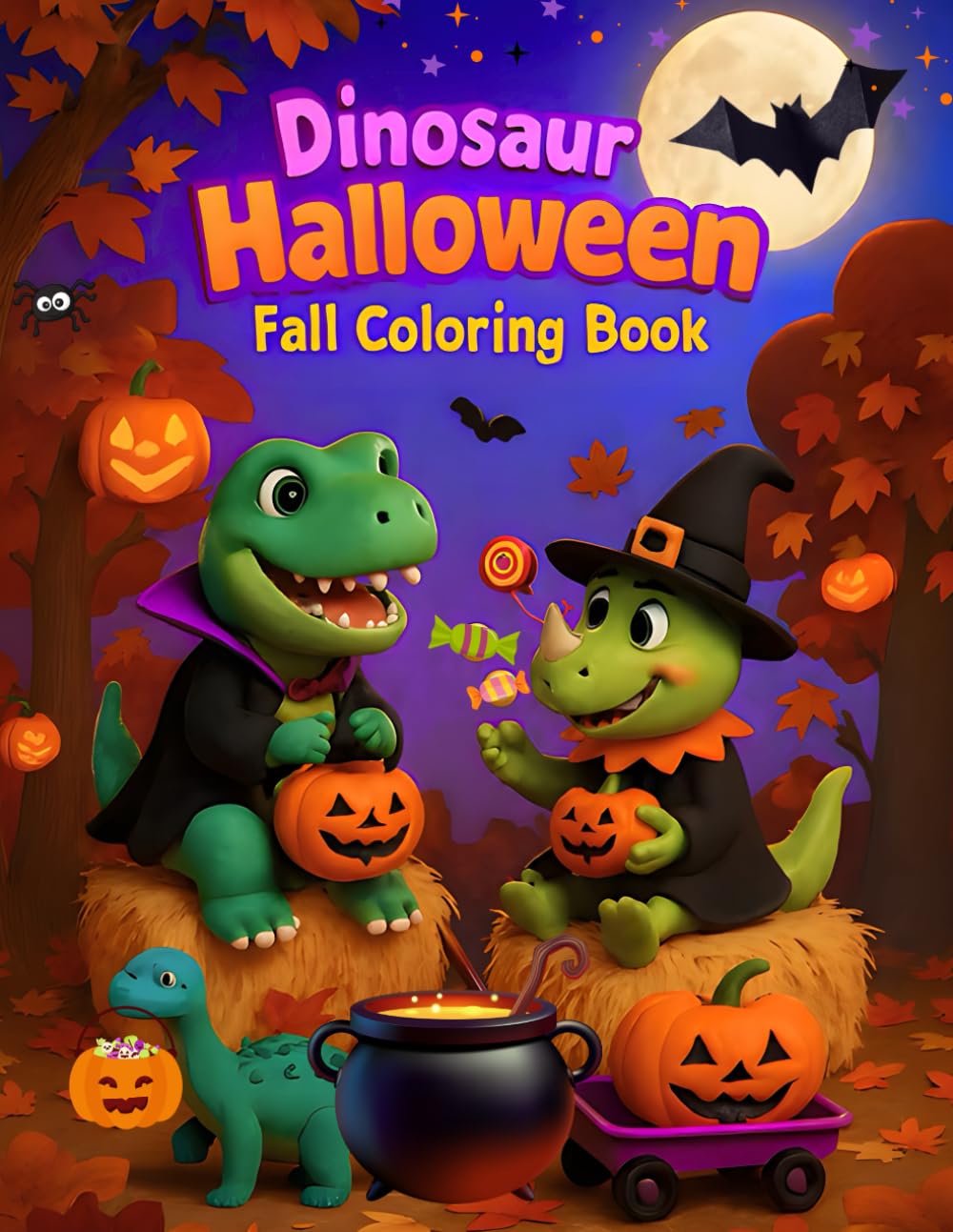 Halloween Dinosaur Coloring Book for Kids Ages 3-8: Cute and Spooky Dinosaurs with Pumpkins, Costumes, and Autumn Fun Activities