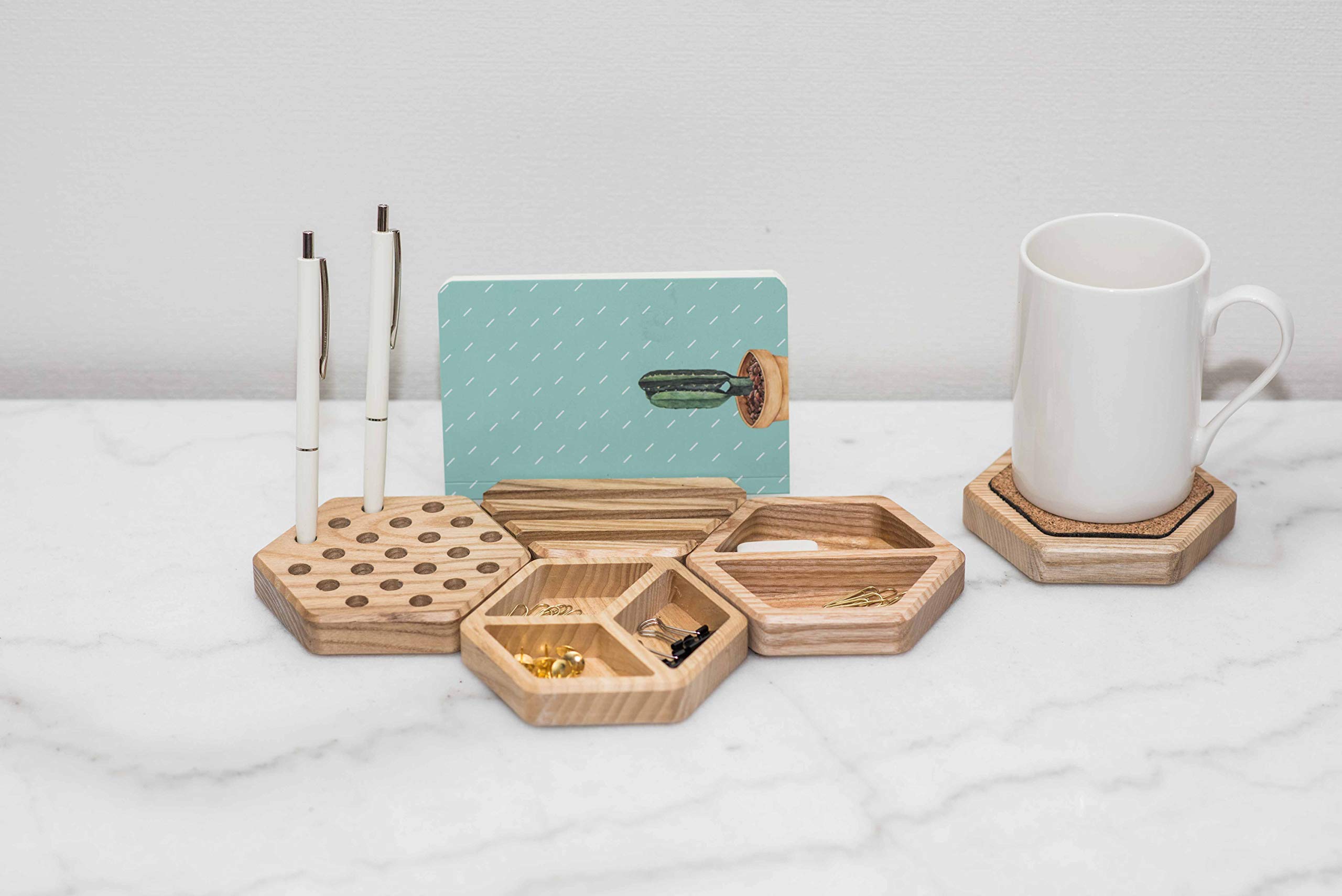 Wood Desk Organizers Wooden Office Table Organizer Table Organization Desk Accessories Office Organisation (Wood, Set of 5)