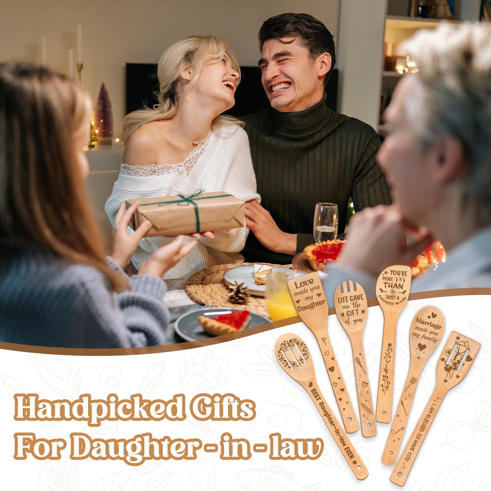 Mothers Day Gifts for Daughter in Law - Daughter in Law Themed Bamboo Spoons Set, Daughter in Law Birthday Gifts with Engraved Quotes, Idea Kitchen Spoons, Daughter in Law Birthday Gifts