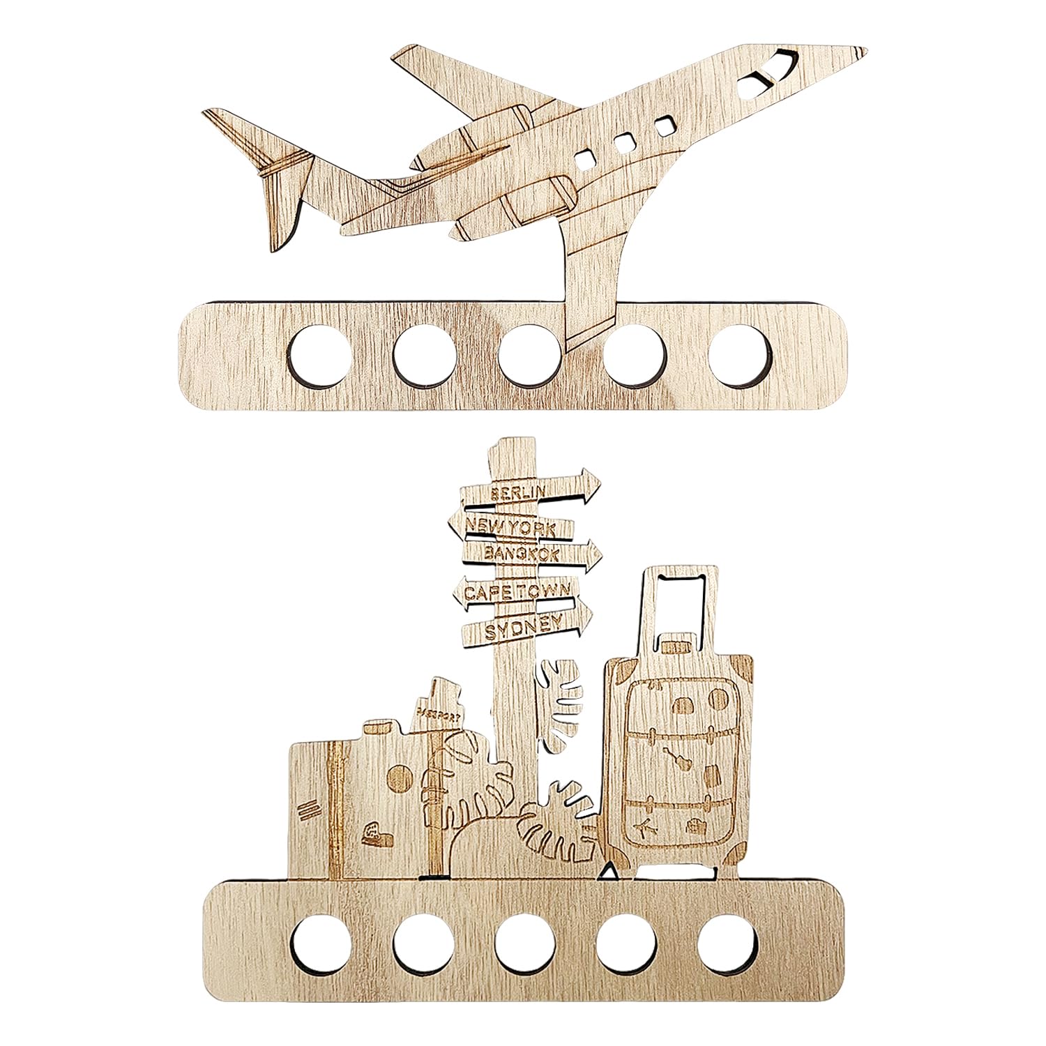 OODJVN 2 Sets Of Creative Wooden Wallets, Wooden Coin Purse, Personalized Storage Wallet, Travel Theme Wallet.