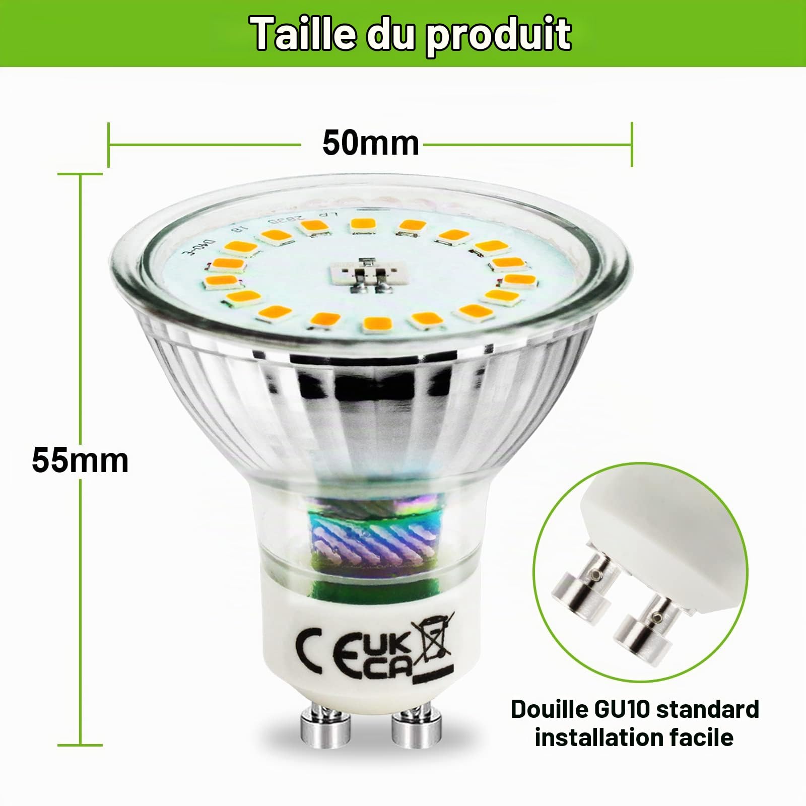 Allesgute Lot de 10 Ampoules LED GU10 Dimmables, Matériau en Verre, Blanc Chaud 3000K, 5W 700lm, Angle de Faisceau 120° - Remplacement pour Ampoules Halogènes 45W