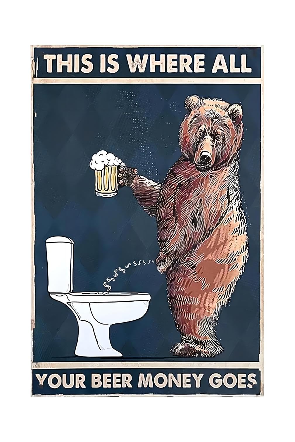 Xanovir Retro Funny Washroom Tin Sign Toilet Metal Poster, Bear Money Goes, Humor Wall Art Decor Cute Gifts for Home Bar Restroom Man Cave Plaque 8x12 Inch