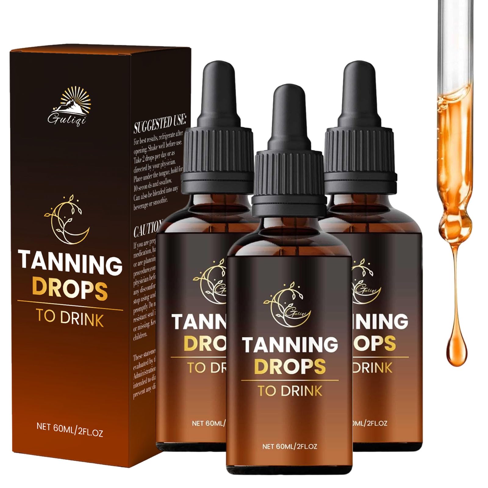 Sunless Tanning Drops to Drink, Drinkable Tanning Drops for All Skin Types, Enhances Natural Radiance, Promotes Skin Health - 60ML (3 Bottle)