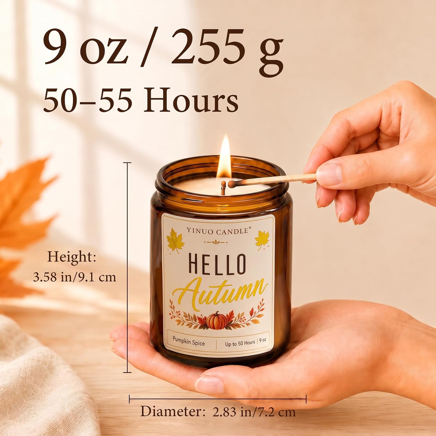 YINUO Pumpkin Spice Scented Candle, 9 oz Soy Wax Fall Candle for Home