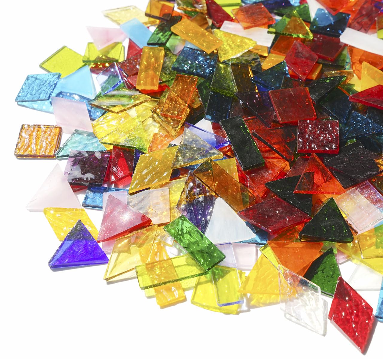 Lanyani 1.3 Pound/200 Pieces Extra Large Transparent Textured Stained Glass Mosaic Tiles for DIY Craft, Colorful Bright Cathedral Tile, 4-Shapes Mixed Pieces Bulk Arts