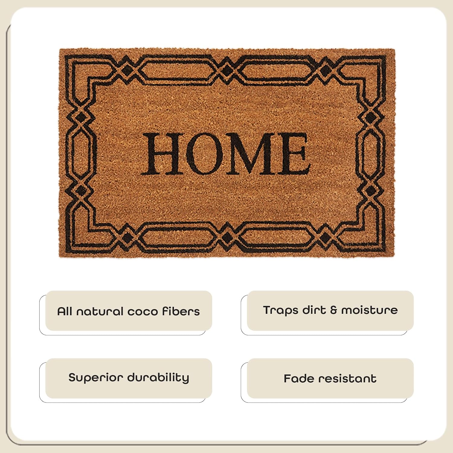 ACHIM Printed Coir Door Mat, Home - 18 Inch Width, 30 Inch Length - Durable, Easy to Clean, & Decorative Outdoor Welcome Mats - Heavy-Duty for All Weather - Doormat Traps Dirt, Debris, & Mud