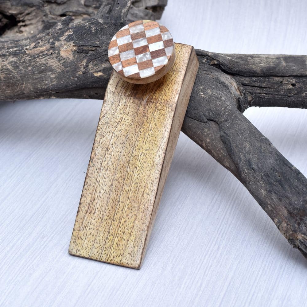 IndianShelf 1 Piece Resin and Wood Decorative Door Stoppers for Bottom of Door- White and Brown Heavy Duty Non Slip Rubber Base Door Wedges- Sturdy Floor Door Stop for Inside and Outside