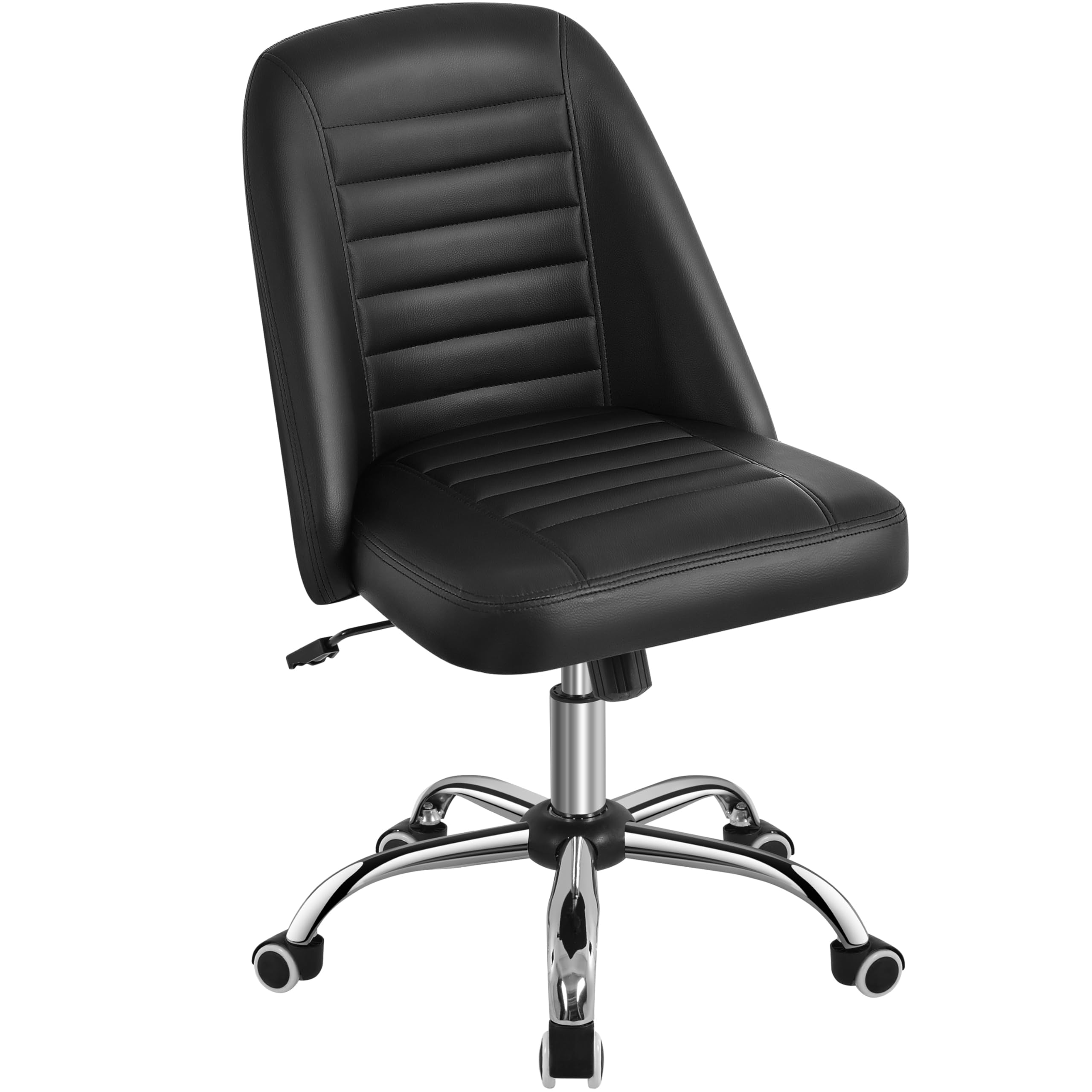 Yaheetech Bürostuhl ohne Armlehne Schreibtischstuhl Drehstuhl mit Rollen ergonomischer Schreibtischsessel höhenverstellbar Arbeitshocker Schminkstuhl Kunstleder Schwarz