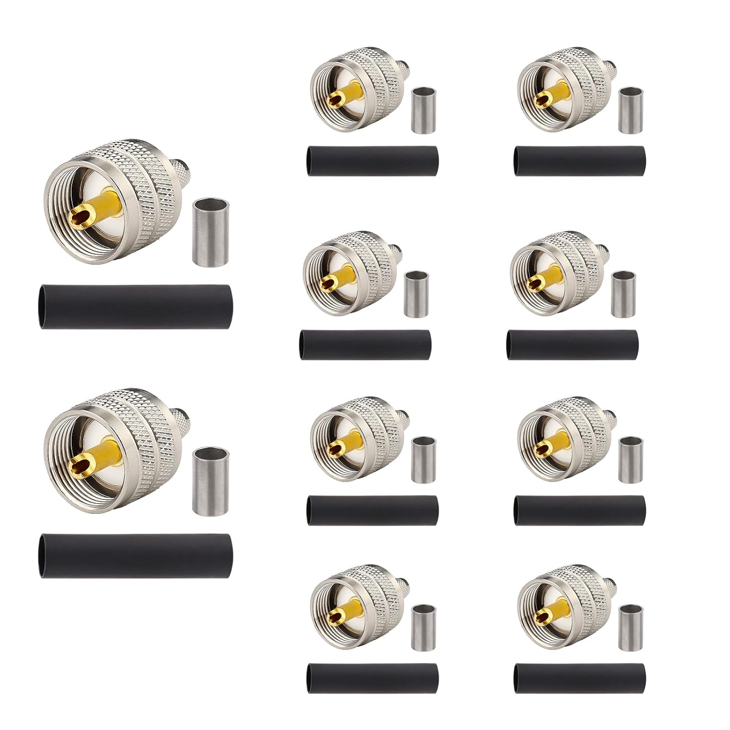 MOOKEERF PL259 Male Crimp Connector, UHF SO239 Crimp Coax Connector for RG8X/LMR240/ 4D-FB/ CNT240/ RG8 Mini Coaxial Cable(Pack of 10)