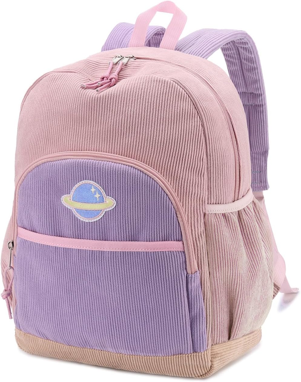 Kasqo Kids Corduroy Backpack for Girls, School Bag for age 4-7, Pink Purple