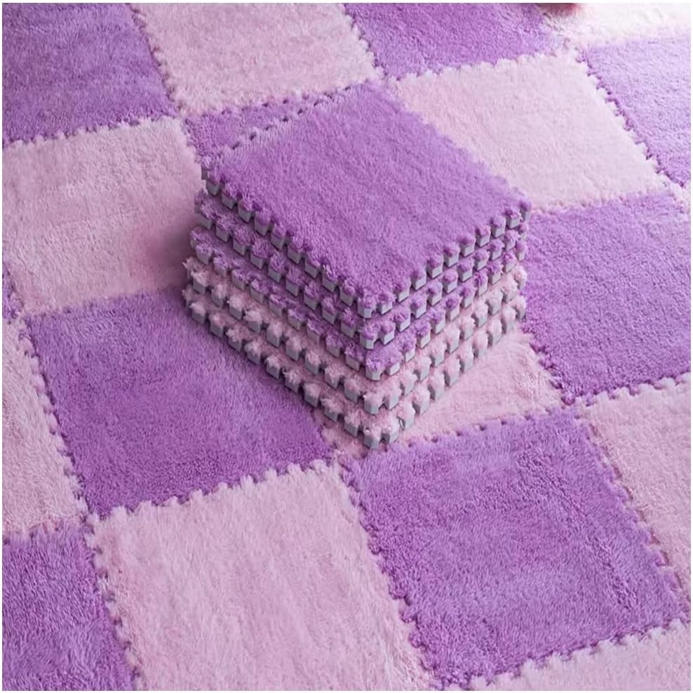 10pcs DIY Spliced Plush Carpet Bedroom Living Room Can Be Cut Foam Floor Mat Household Multi-Purpose Decoration Supplies(Pink+Purple,4 pcs)
