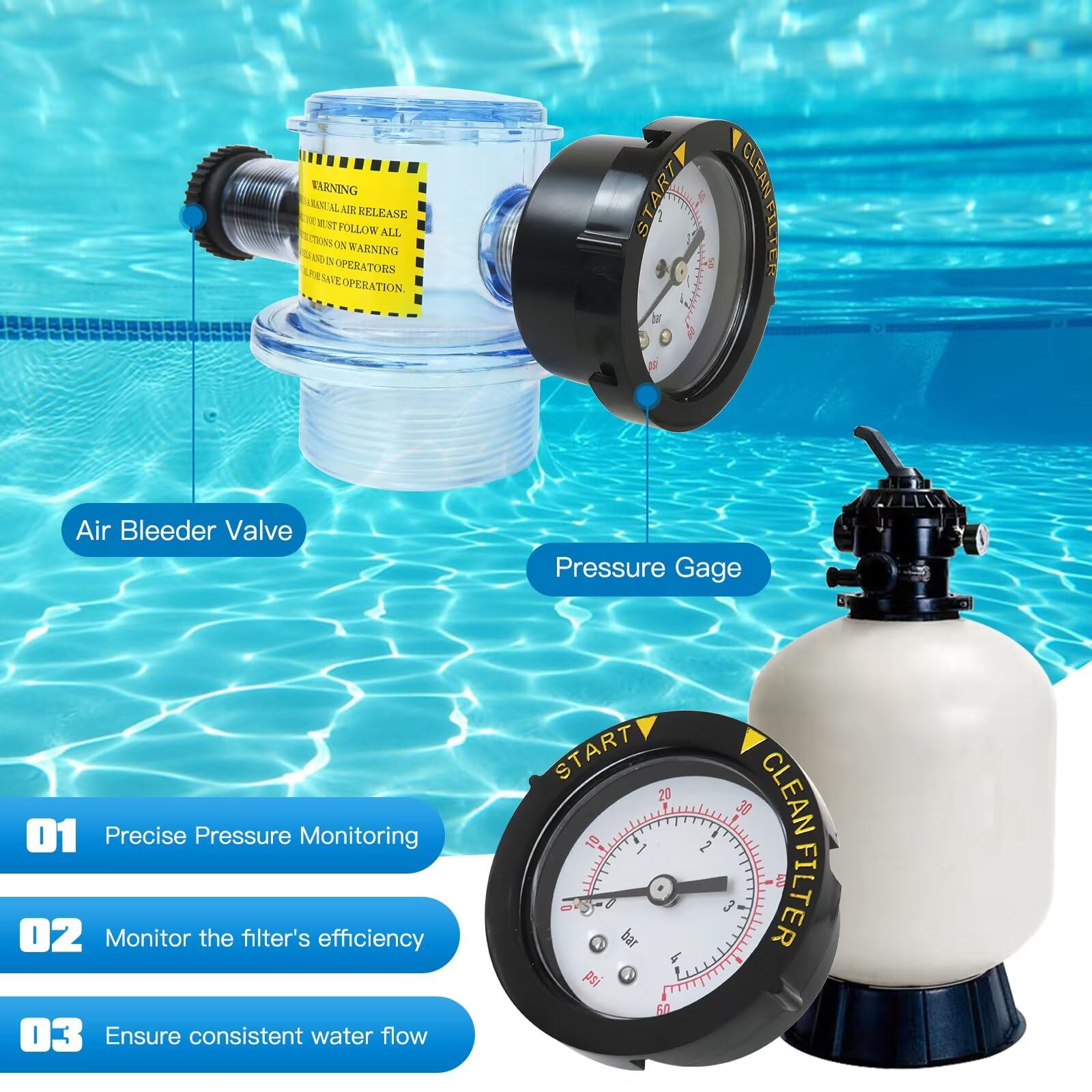 Valvola limitatrice di pressione manuale compatibile con filtri Pentair Clean Ground Clean Plus Clean/Predator per piscine e spa 273564Z