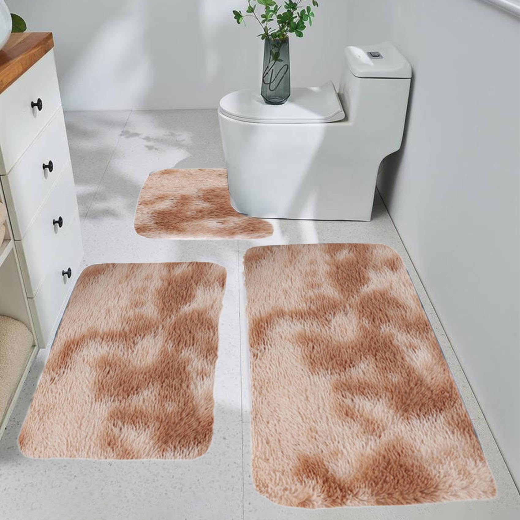 Mixed Color Bath Mats 3 Set Winter Bathroom Rugs for 3 Pcs Toilet Mats Soft Water Absorption Non