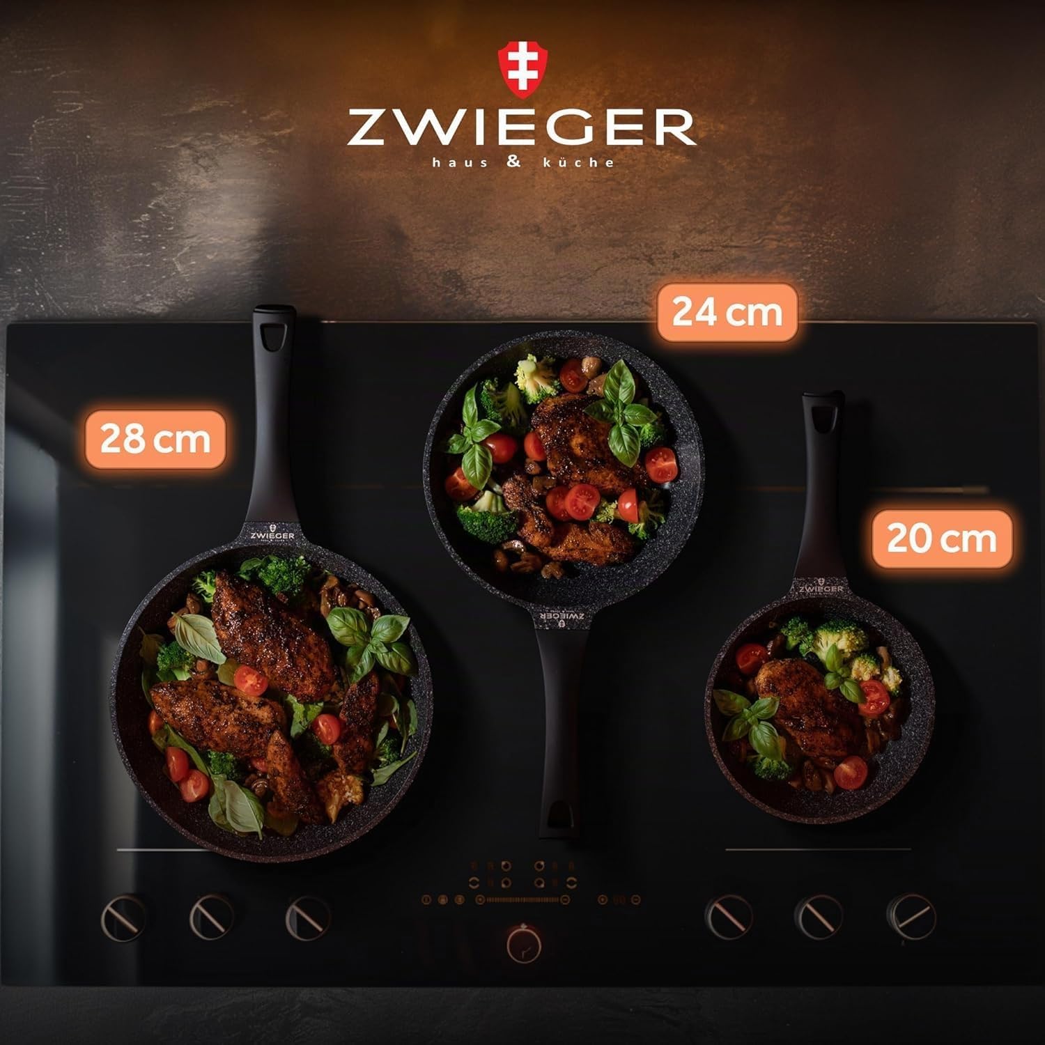 ZWIEGER Poêle à Frire 28 cm – Grande Poele Induction, Fonte d'Aluminium, Fond Inox Intégral, Compatible Tous Feux – Antiadhésif, Sans PFOA et PFOS