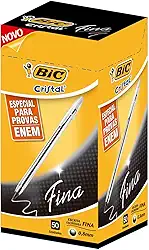 BIC, Caneta Esferográfica Escrita Fina, Cristal Fina, Preta, 50 Unidades