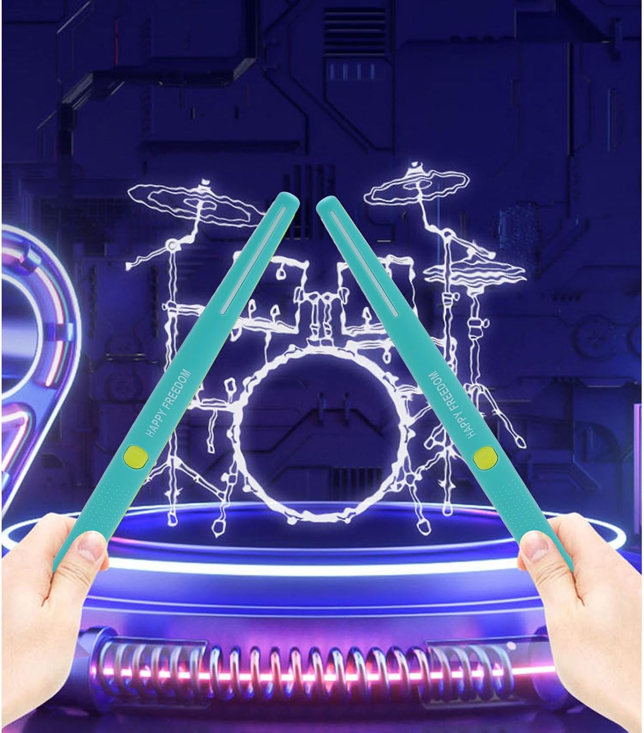 Electronic Drum Set, Virtual Reality Somatosensory Air Drum Sticks with Colorful Lighting Effects, Portable Air Drum Set for Kids Beginners Adults