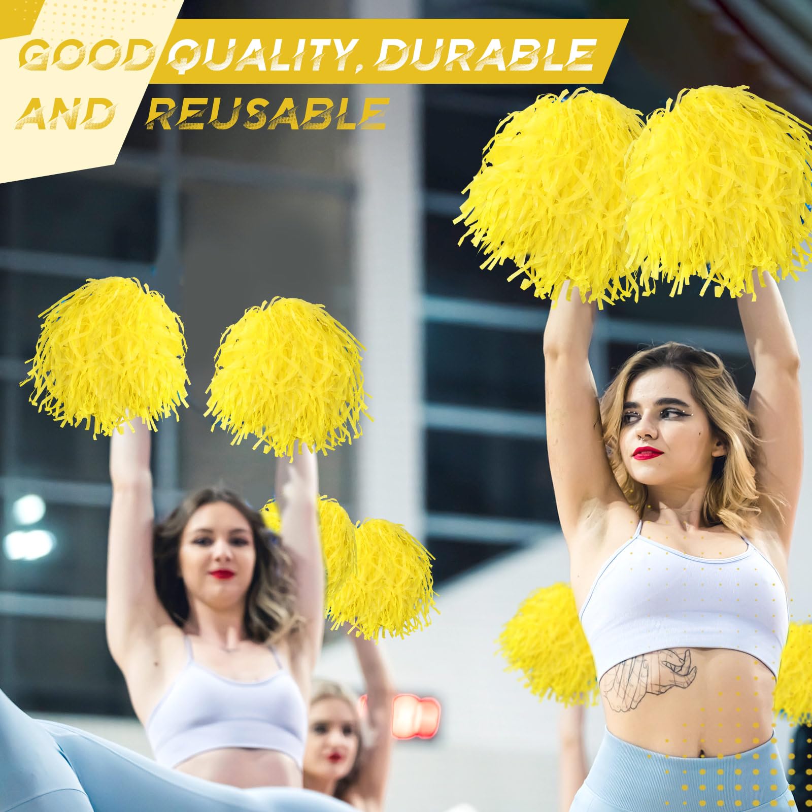 Vinsot 20 Pcs Yellow Cheerleading Pom Poms Bulk Plastic Pom Poms