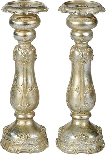 Eulalic - Juego de dos portavelas de platino Juego de dos Diseños de clase ornamentados Soporte de estilo glamuroso para velas Decoración de