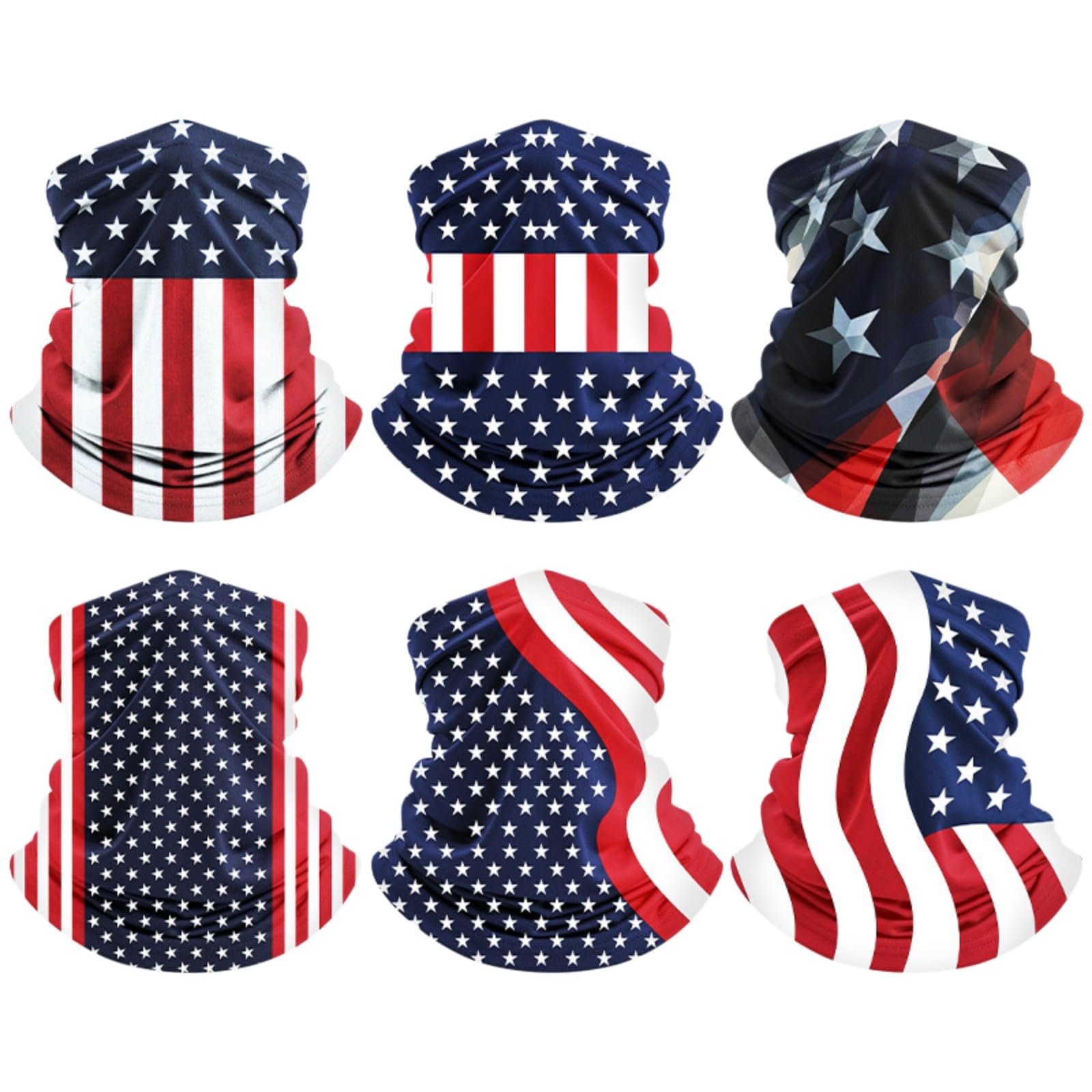 Polaina de cuello de la bandera estadounidense, protección UV UPF 50+, máscara facial de enfriamiento de seda de hielo para ciclismo, correr, senderismo, paquete de 6 unidades y individual
